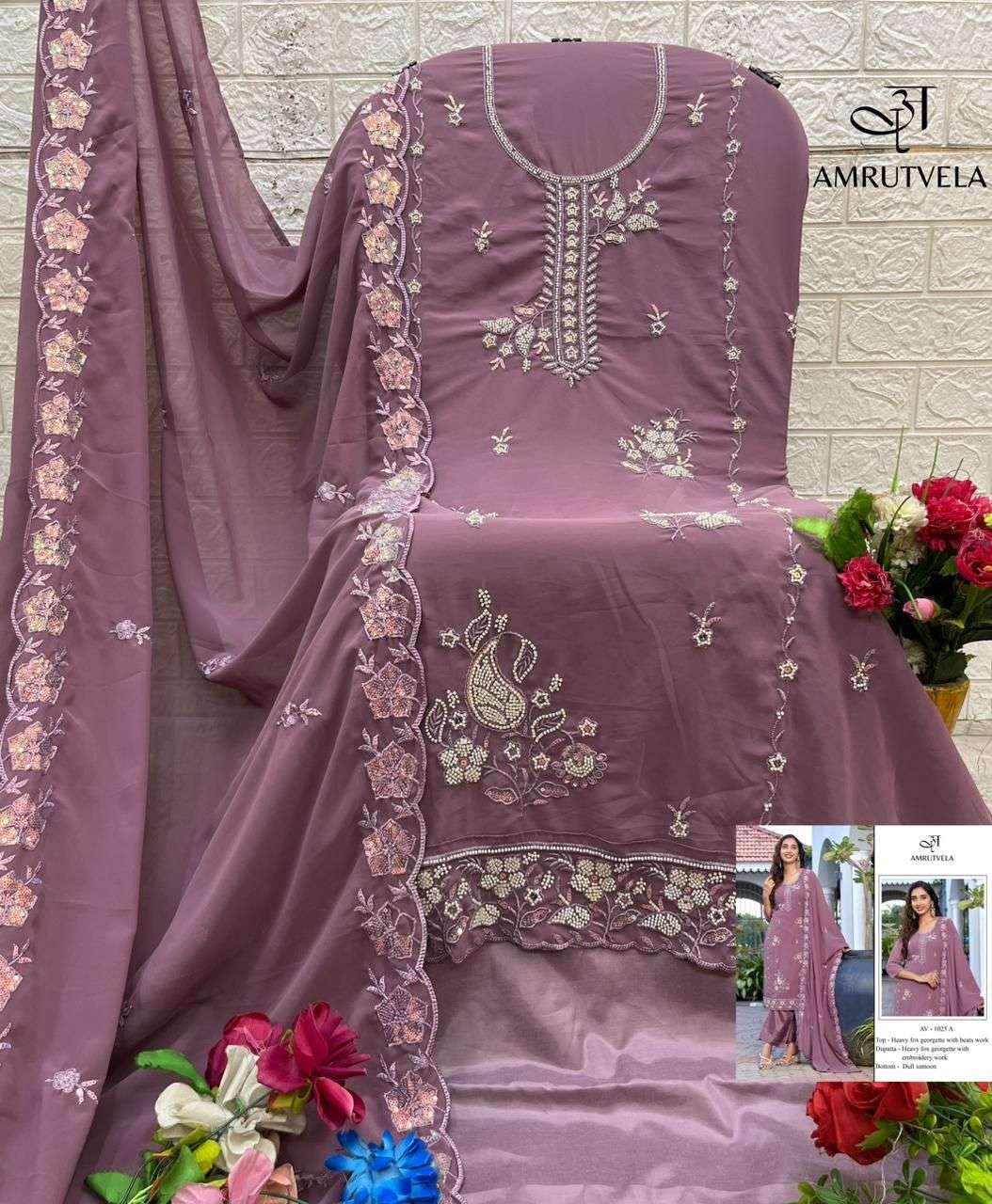 AMRUTVELA DESIGN NO - 1025 HEAVY FOX GEORGETTE BEADS EMBROIDERED PAKISTANI SUIT