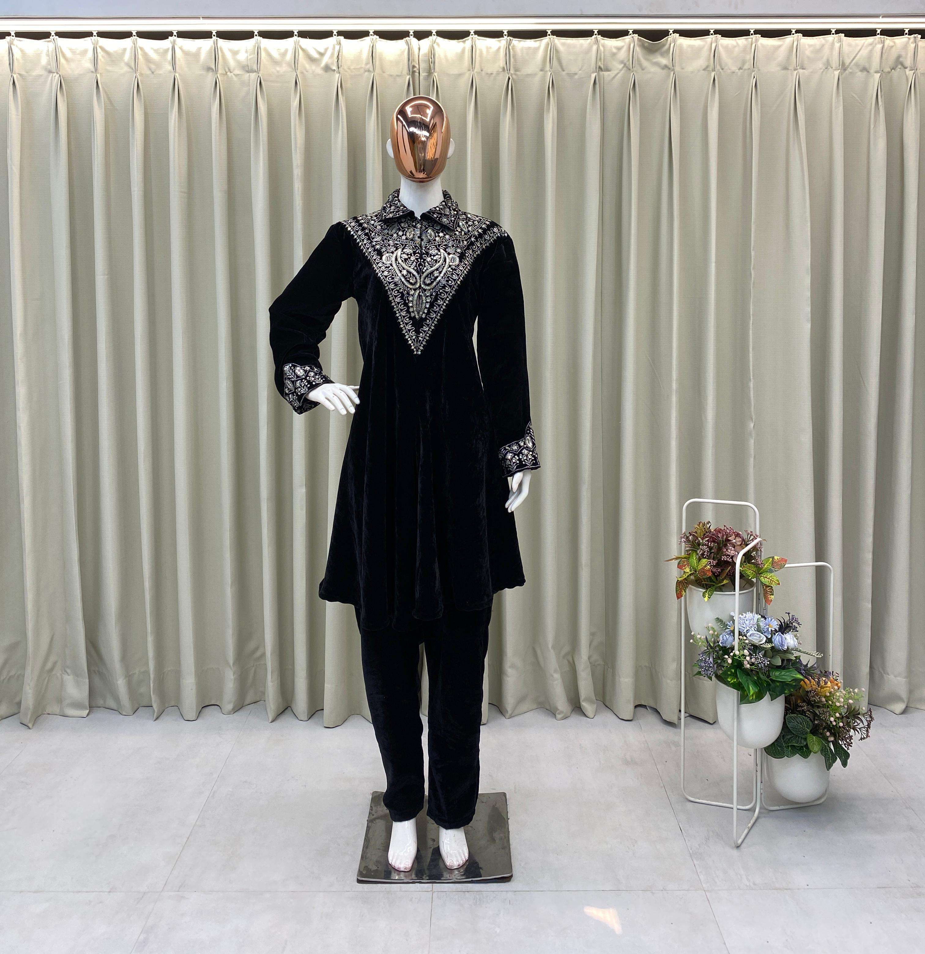 BE 413 VELVET DESIGNER PARTY WEAR KURTA WITH PLAZZO 