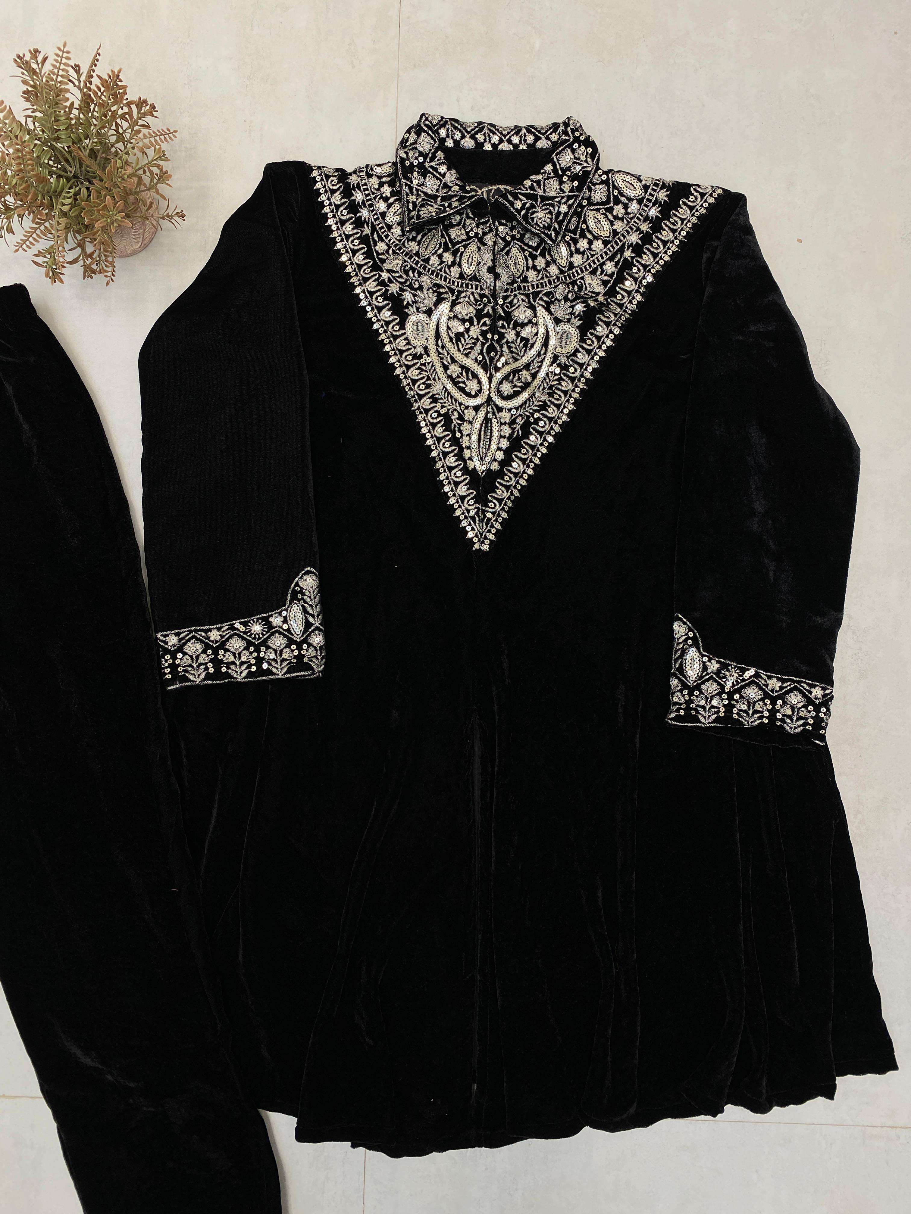 BE 413 VELVET DESIGNER PARTY WEAR KURTA WITH PLAZZO 