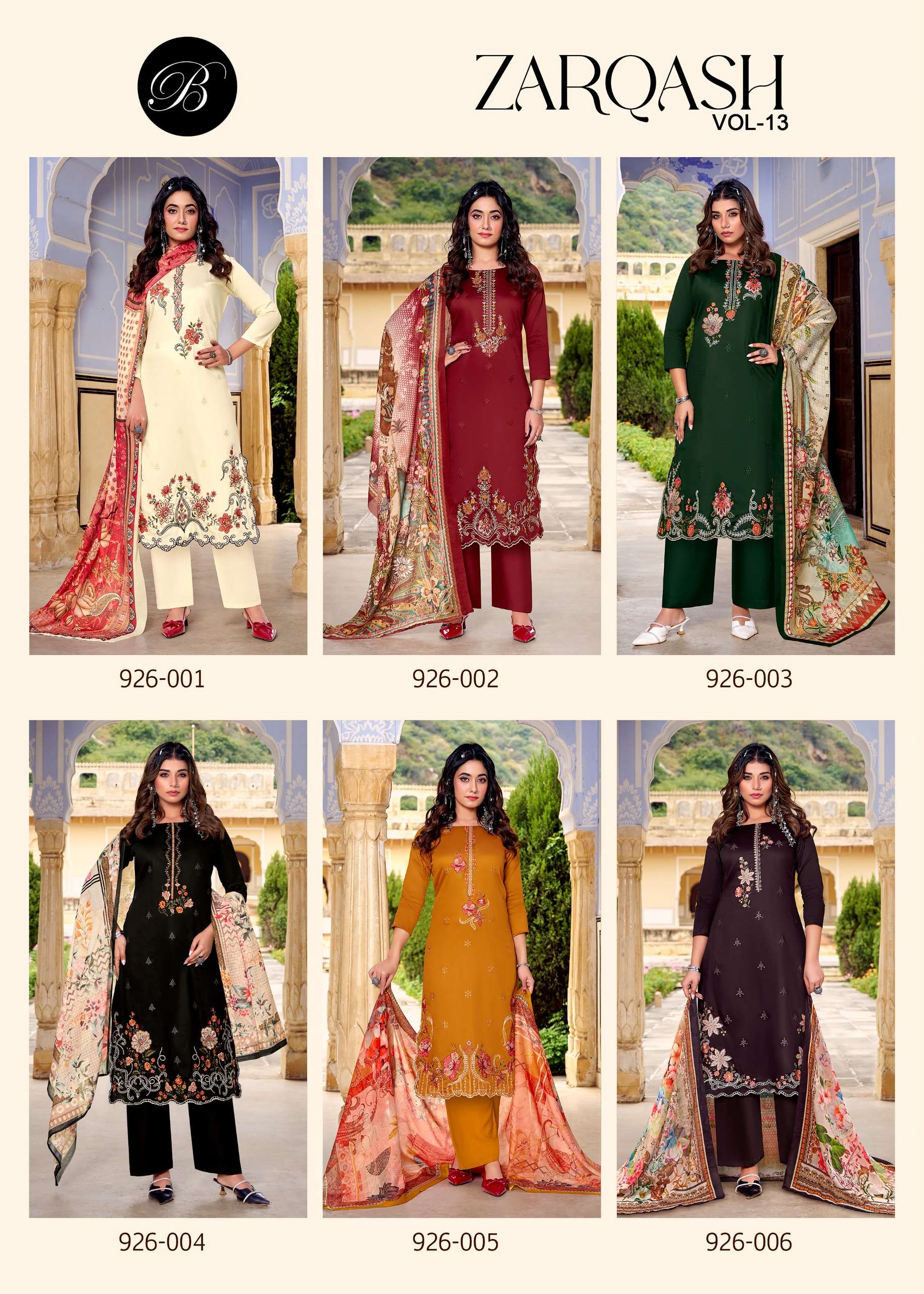 BELLIZA DESIGNER STUDIO ZARQASH VOL 13 JAM COTTON FANCY EMBROIDERY WORK SUIT