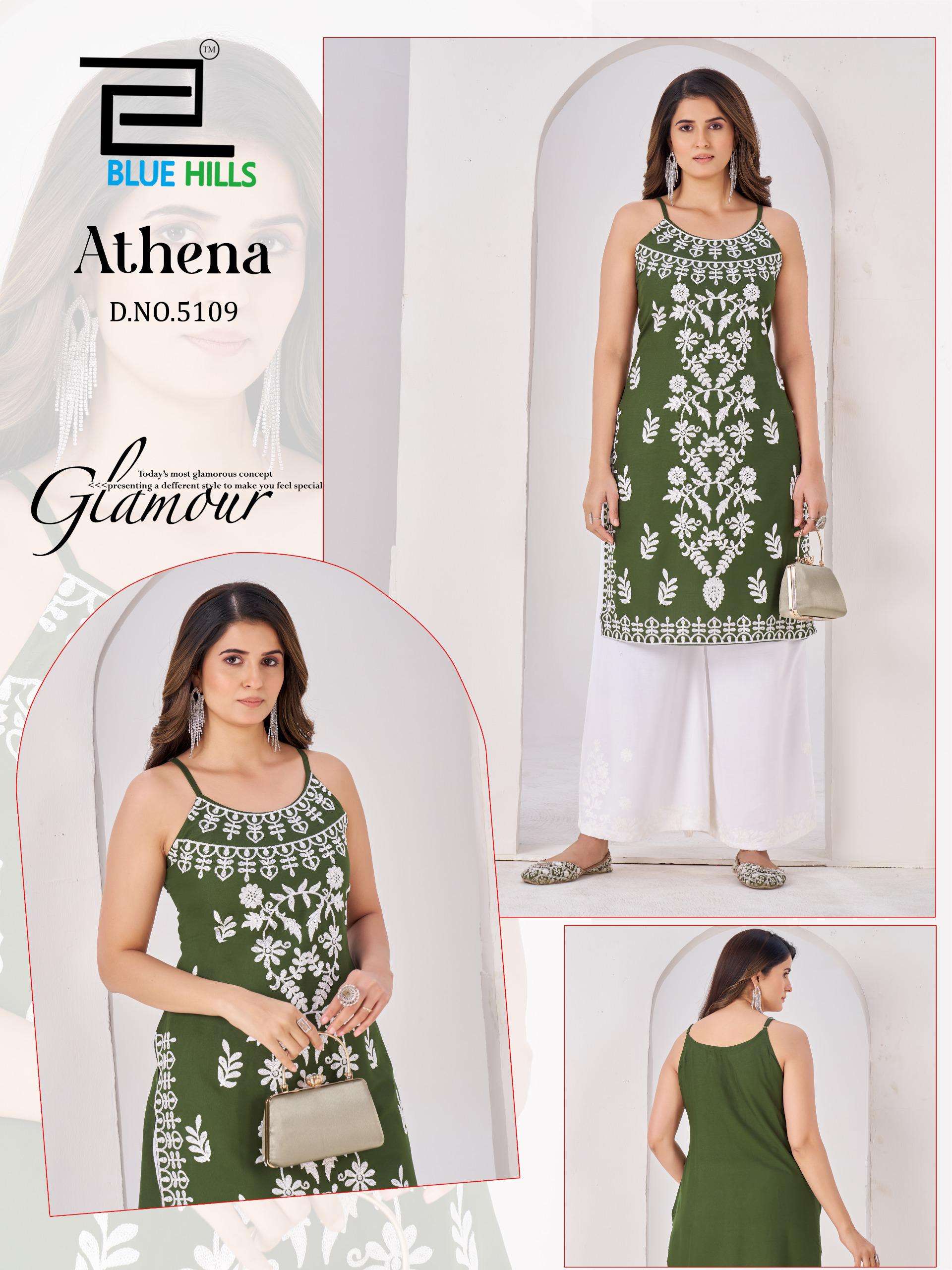 BLUE HILLS ATHENA RAYON FANCY LUCKNOWI WORKS STYLE LADIES KURTI 