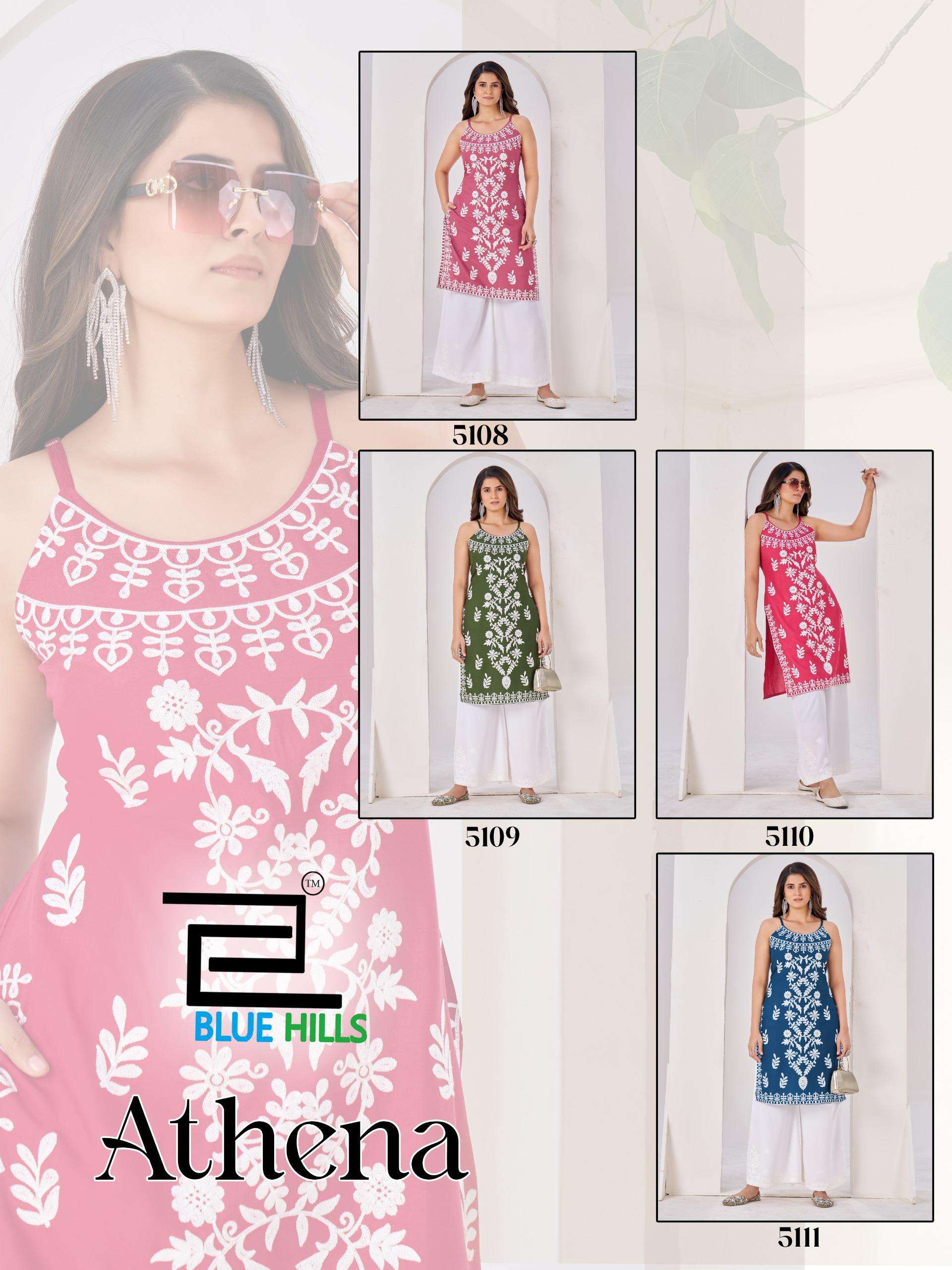 BLUE HILLS ATHENA RAYON FANCY LUCKNOWI WORKS STYLE LADIES KURTI 