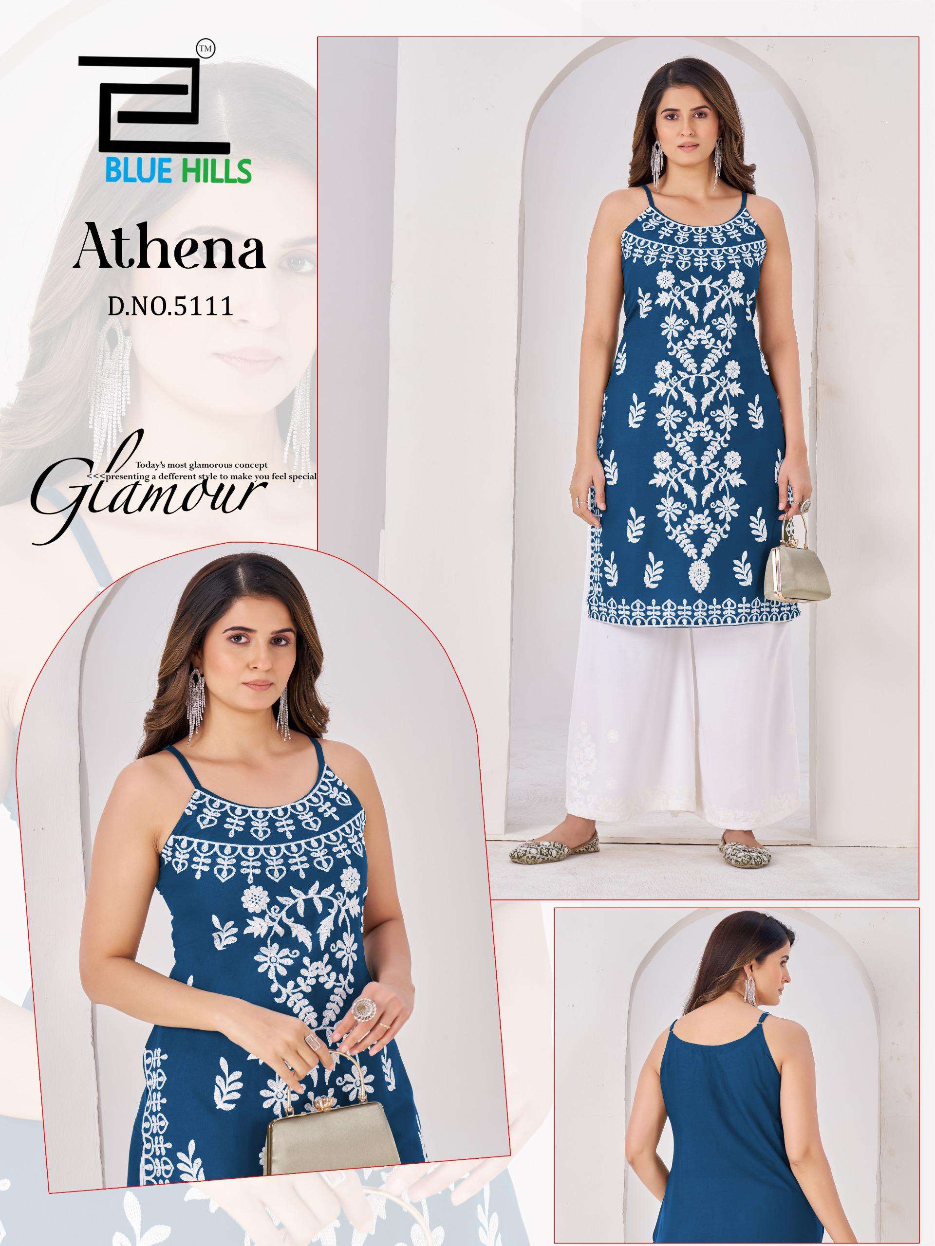 BLUE HILLS ATHENA RAYON FANCY LUCKNOWI WORKS STYLE LADIES KURTI 