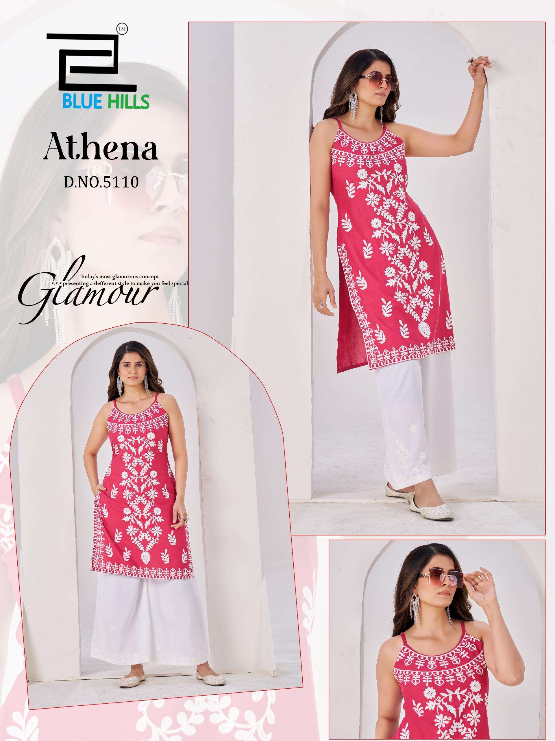 BLUE HILLS ATHENA RAYON FANCY LUCKNOWI WORKS STYLE LADIES KURTI 