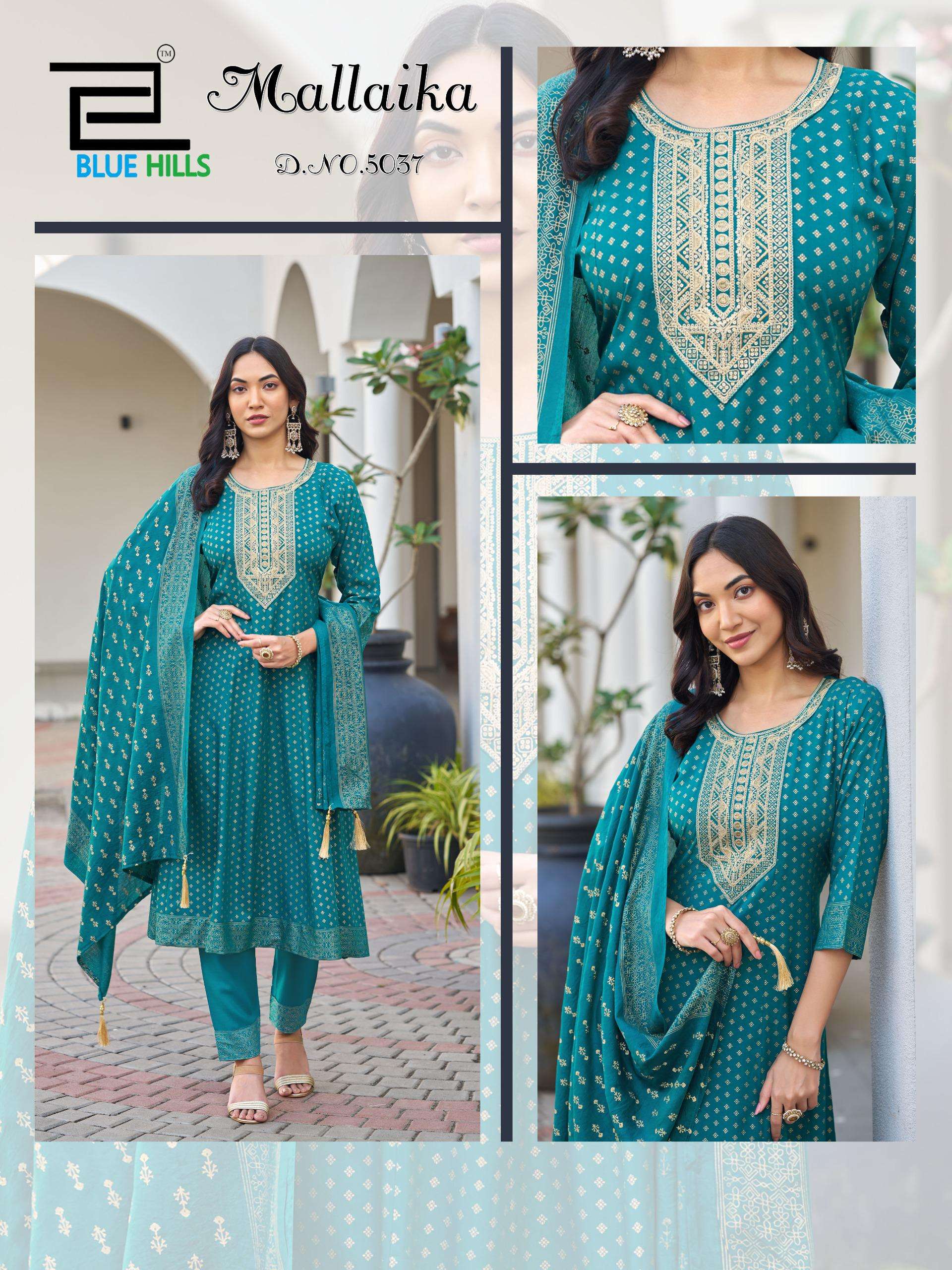  BLUE HILLS MALLAIKA RAYON ANARKALI STYLE GOWN PANT AND DUPPATTA SET 