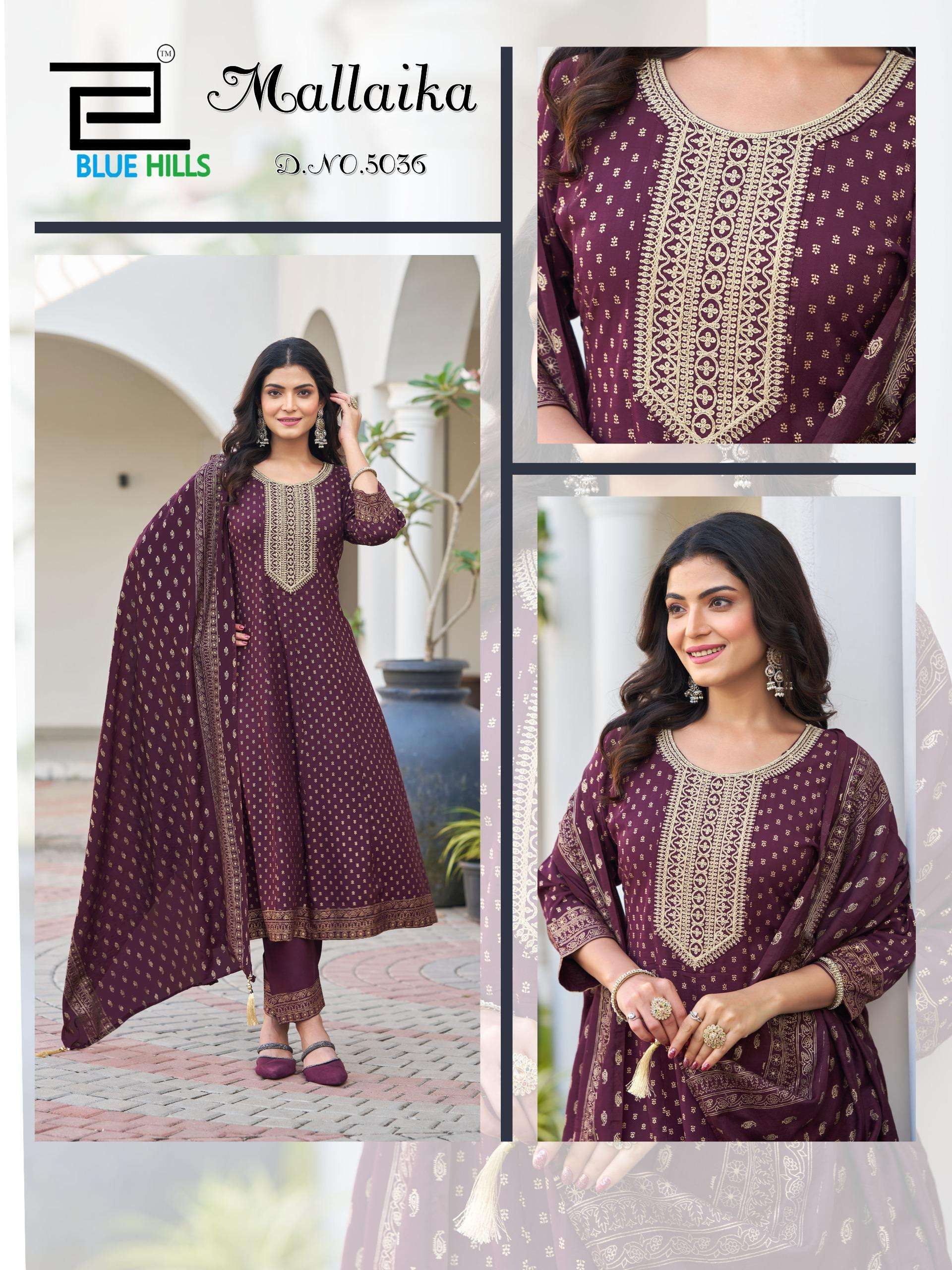  BLUE HILLS MALLAIKA RAYON ANARKALI STYLE GOWN PANT AND DUPPATTA SET 