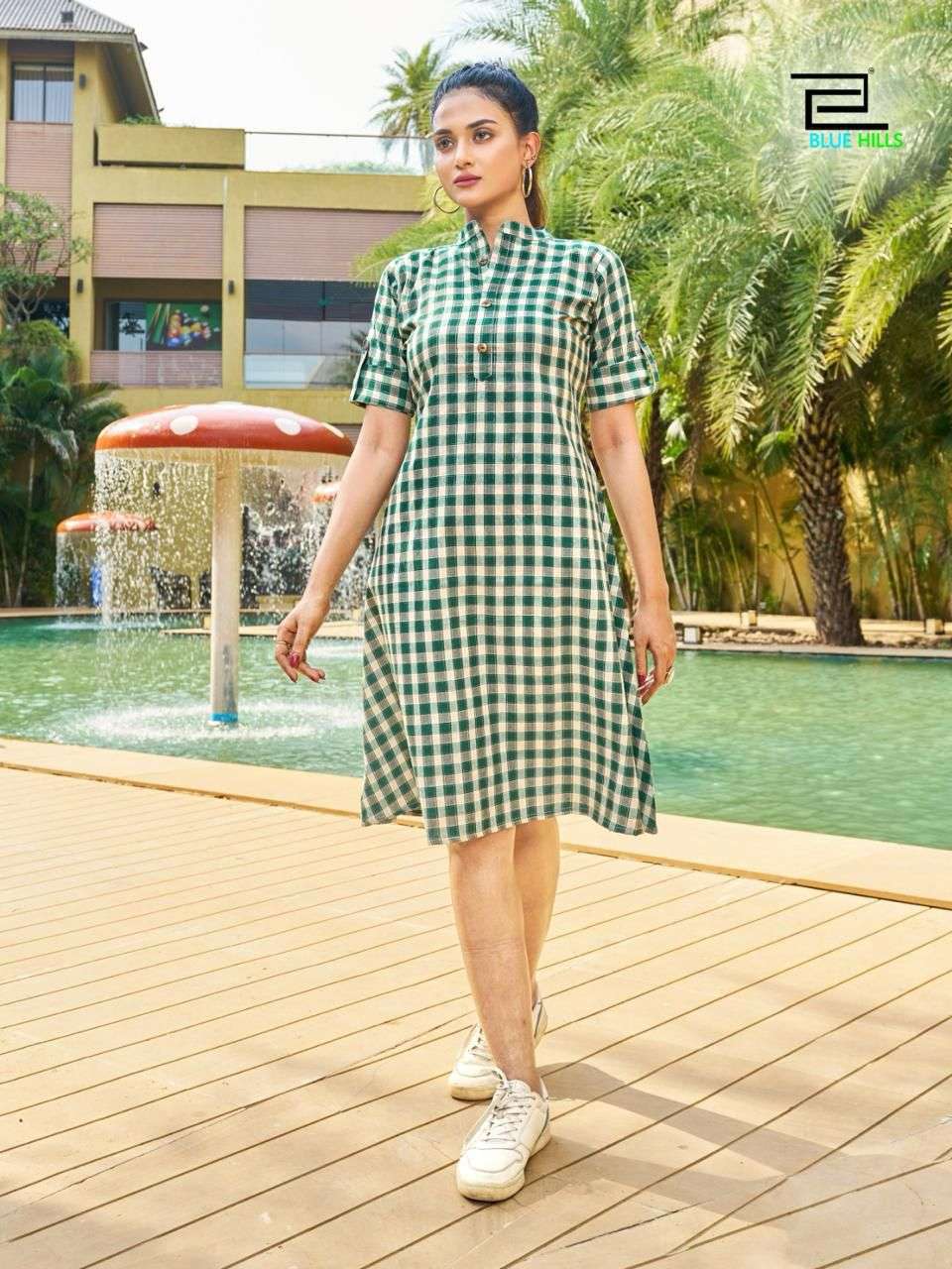 BLUE HILLS MIDI COLLECTION COTTON CHECKS PRINT KURTI 