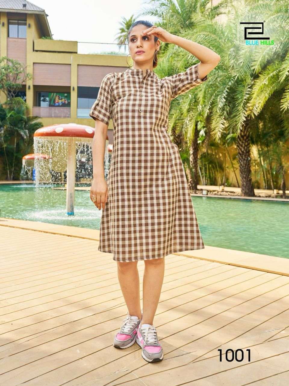 BLUE HILLS MIDI COLLECTION COTTON CHECKS PRINT KURTI 