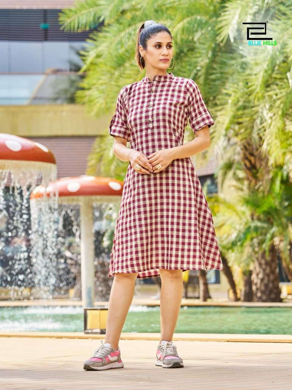 BLUE HILLS MIDI COLLECTION COTTON CHECKS PRINT KURTI 