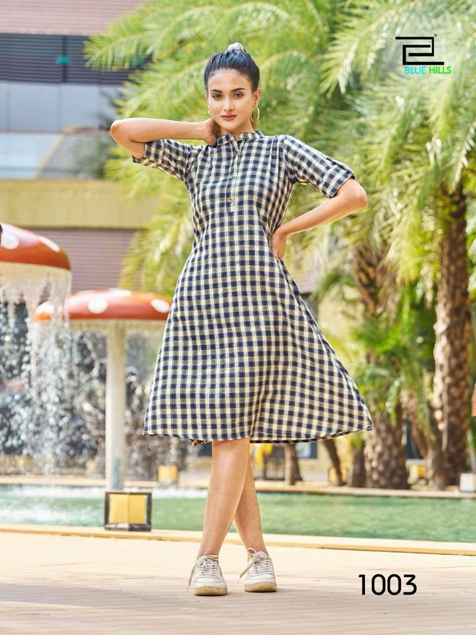 BLUE HILLS MIDI COLLECTION COTTON CHECKS PRINT KURTI 