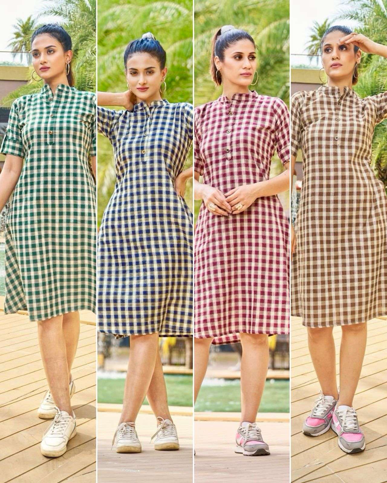 BLUE HILLS MIDI COLLECTION COTTON CHECKS PRINT KURTI 