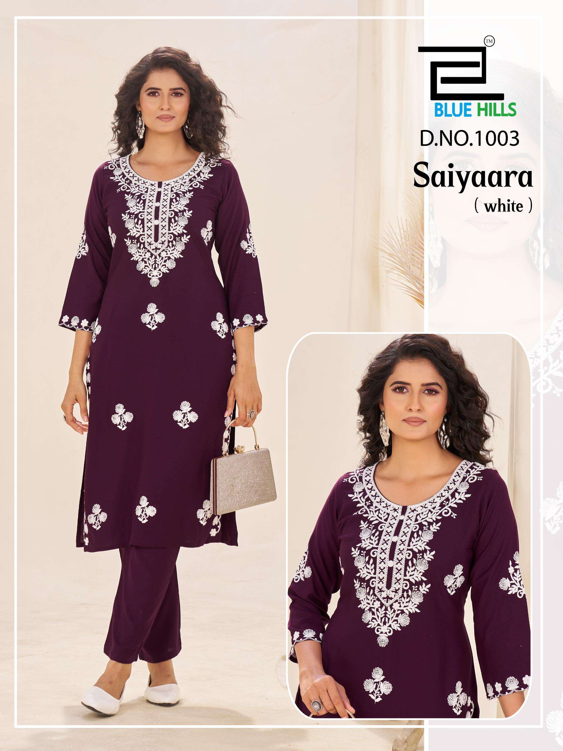 BLUE HILLS  SAIYAARA RAYON FANCY WORKS LADIES KURTI WITH BOTTOM PAIR 