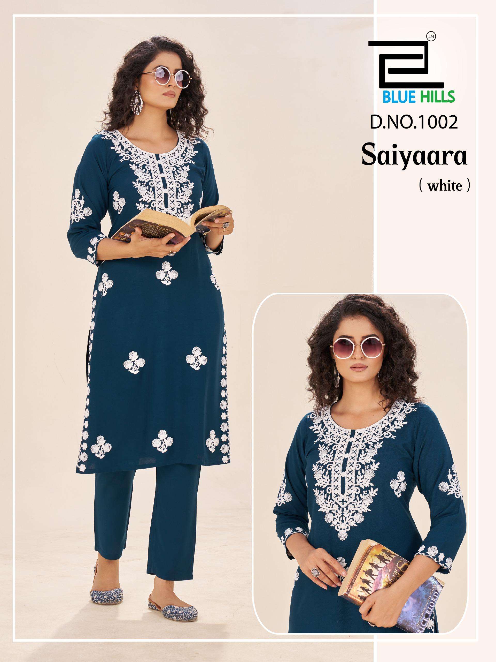 BLUE HILLS  SAIYAARA RAYON FANCY WORKS LADIES KURTI WITH BOTTOM PAIR 