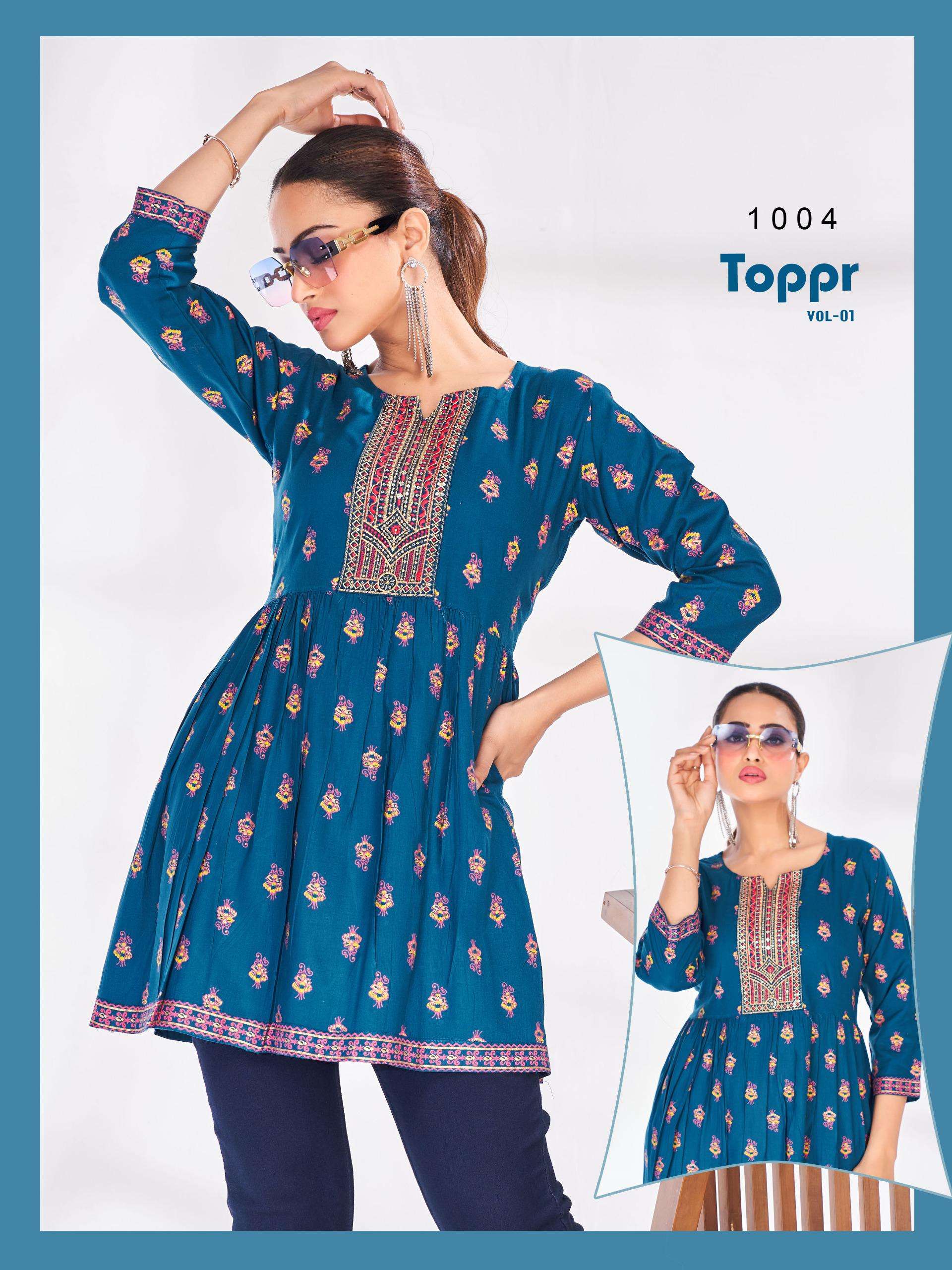 BLUE HILLS TOPPR VOL 1 RAYON PRINTED FANCY WEAR SHORT KURTI