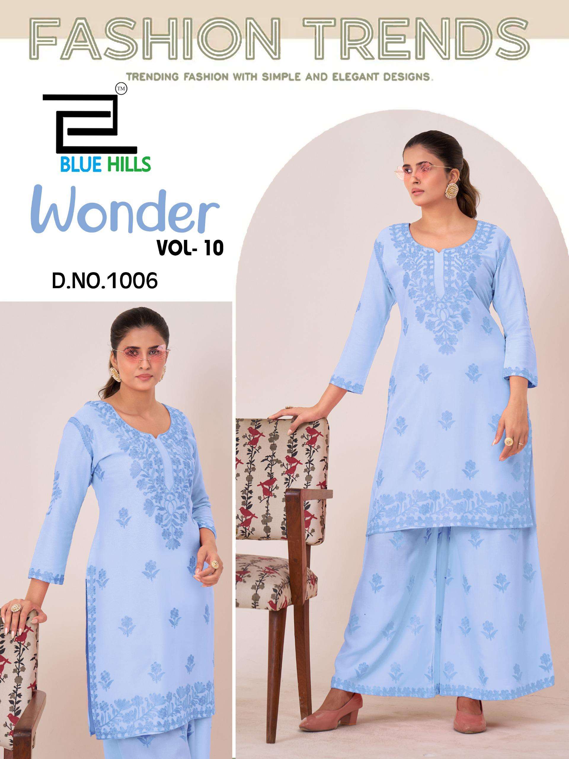BLUE HILLS WONDER VOL 10 RAYON FANCY LUCKNOWI WORKS KURTI WITH PLAZZO 
