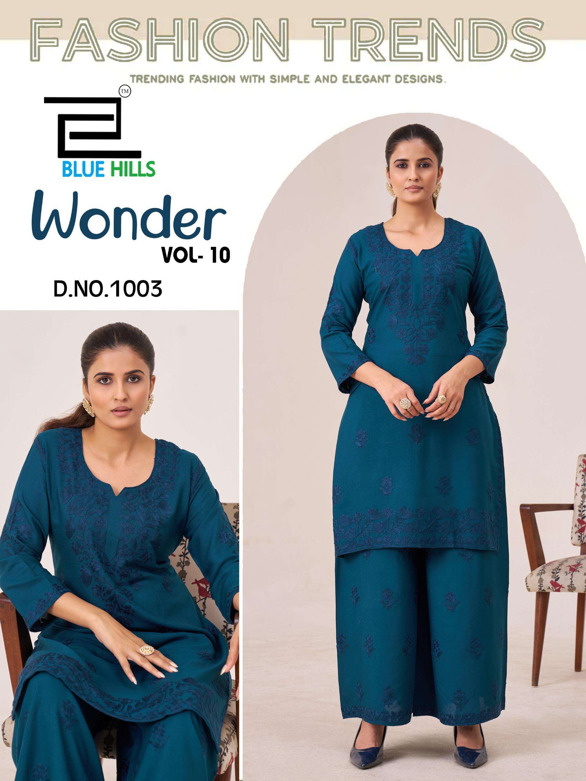 BLUE HILLS WONDER VOL 10 RAYON FANCY LUCKNOWI WORKS KURTI WITH PLAZZO 