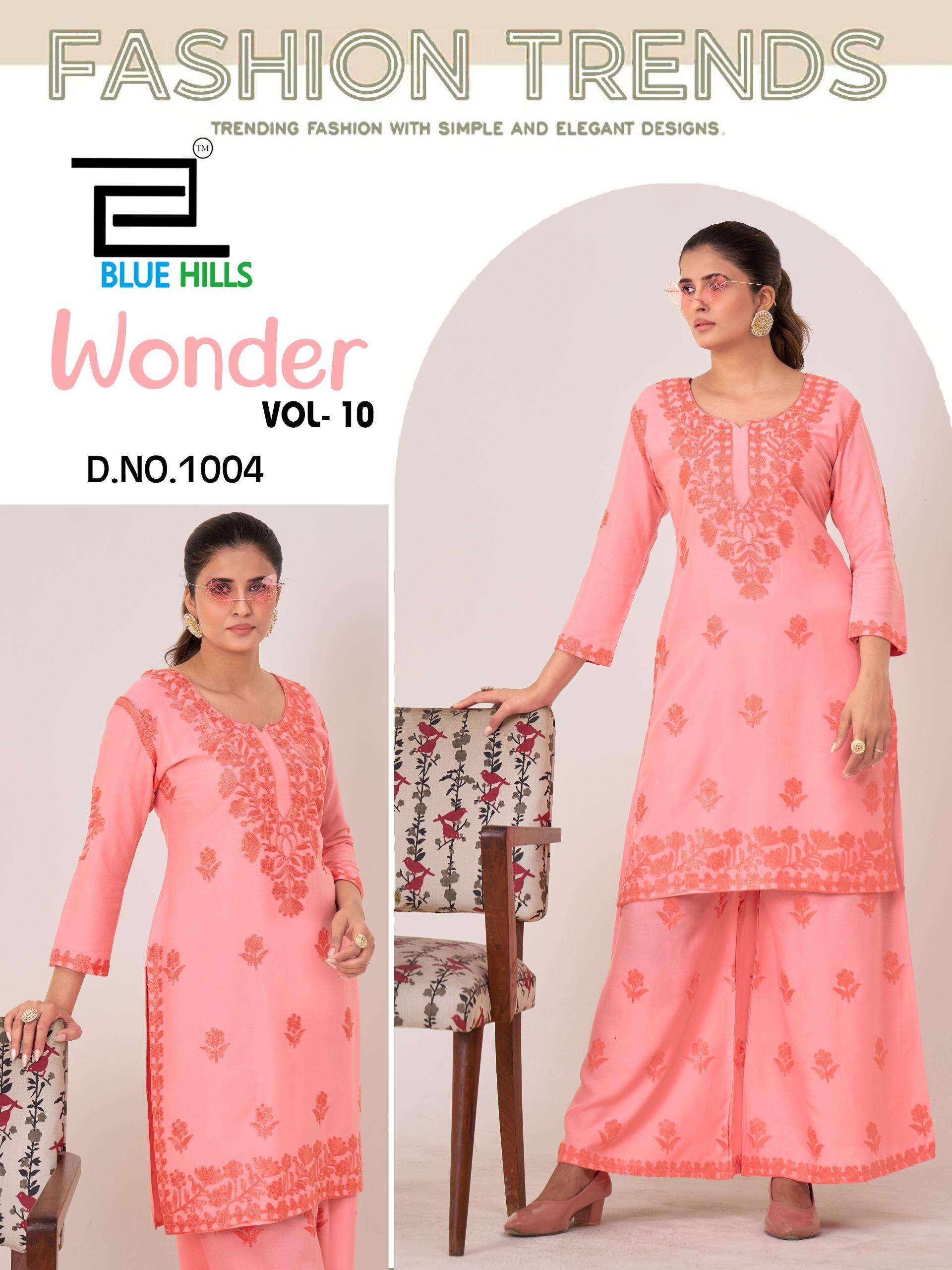 BLUE HILLS WONDER VOL 10 RAYON FANCY LUCKNOWI WORKS KURTI WITH PLAZZO 