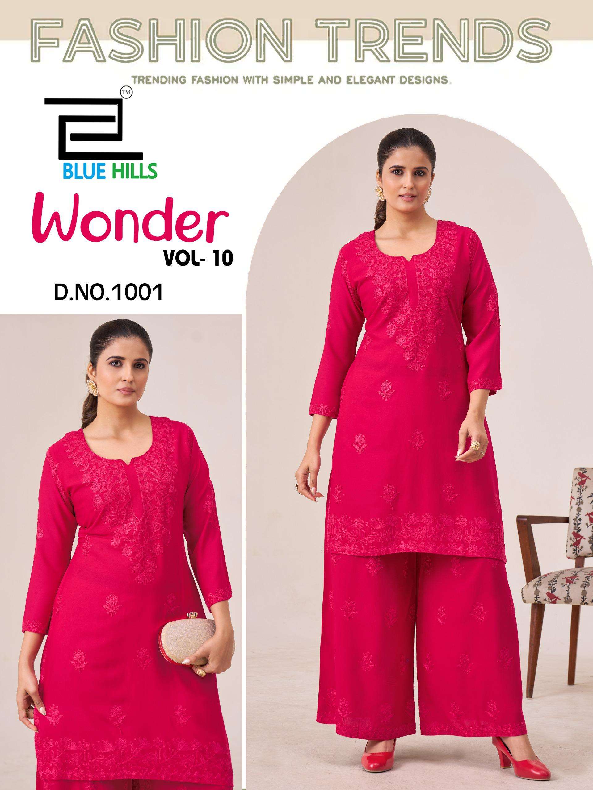 BLUE HILLS WONDER VOL 10 RAYON FANCY LUCKNOWI WORKS KURTI WITH PLAZZO 