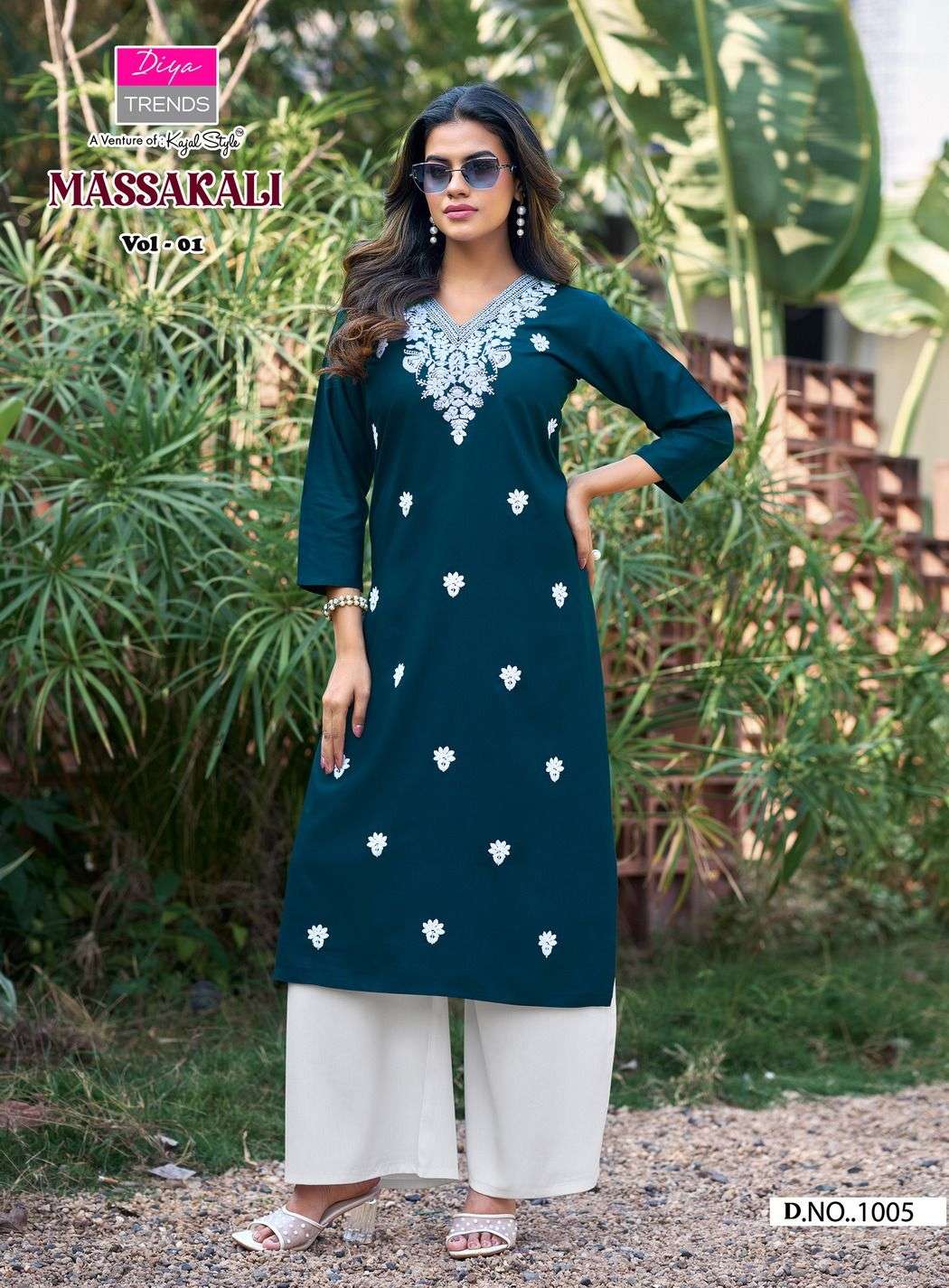 DIYA TRENDS MASSAKALI FANCY LUCKNOWI WORKS KURTI WITH PLAZZO 