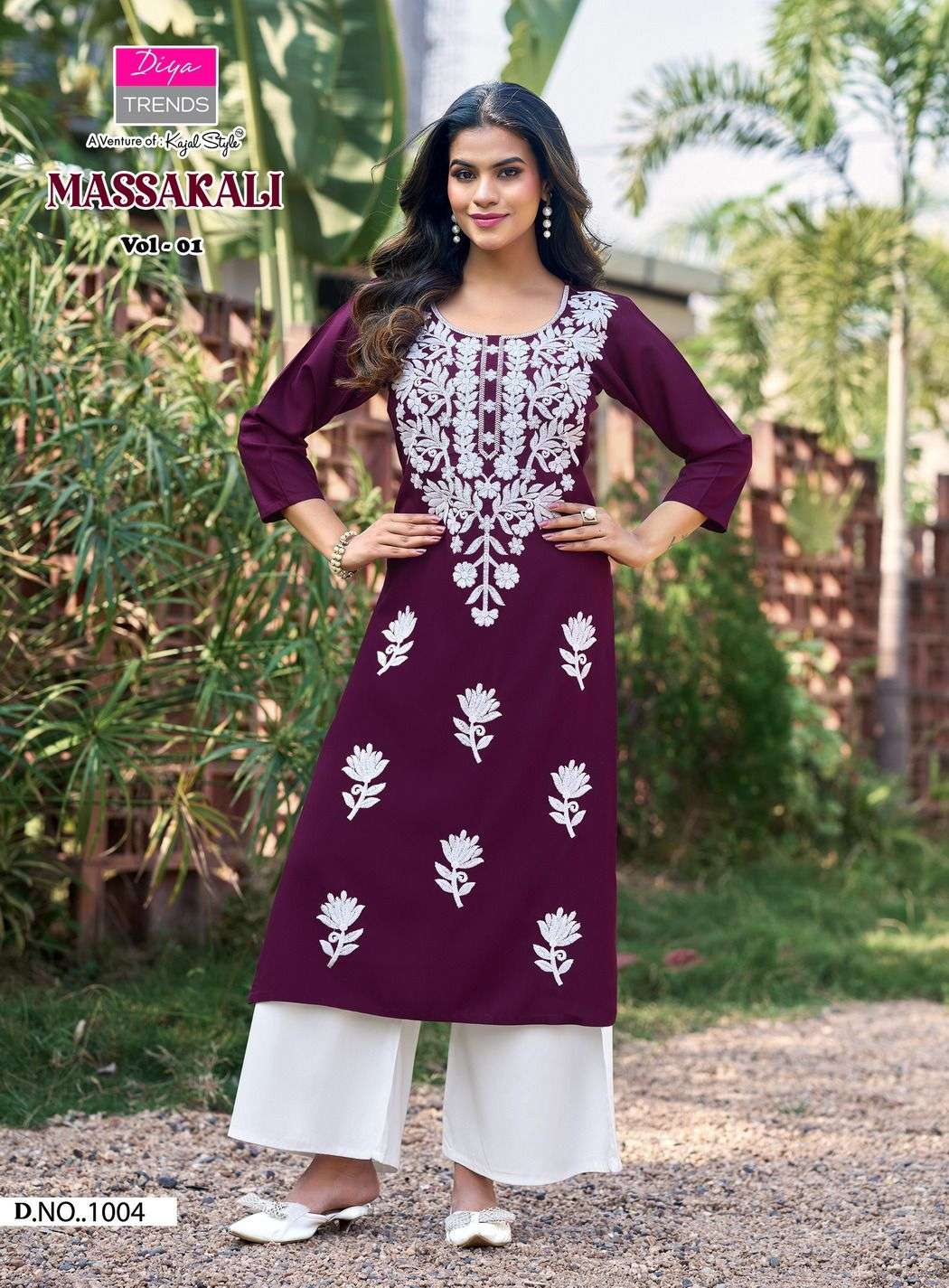 DIYA TRENDS MASSAKALI FANCY LUCKNOWI WORKS KURTI WITH PLAZZO 