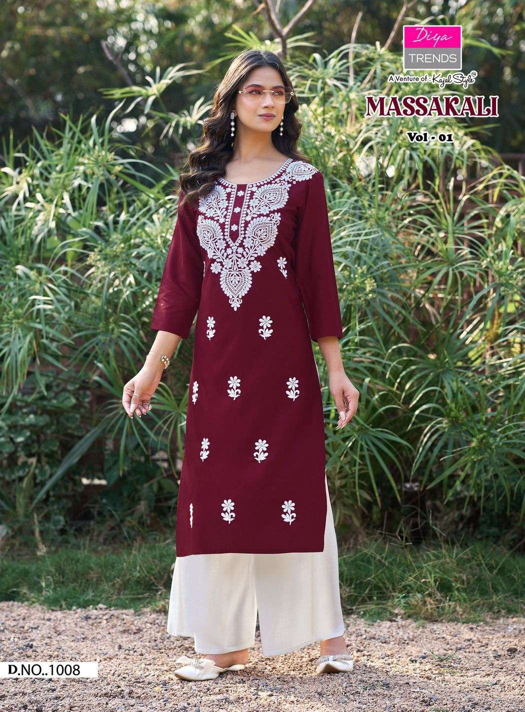 DIYA TRENDS MASSAKALI FANCY LUCKNOWI WORKS KURTI WITH PLAZZO 