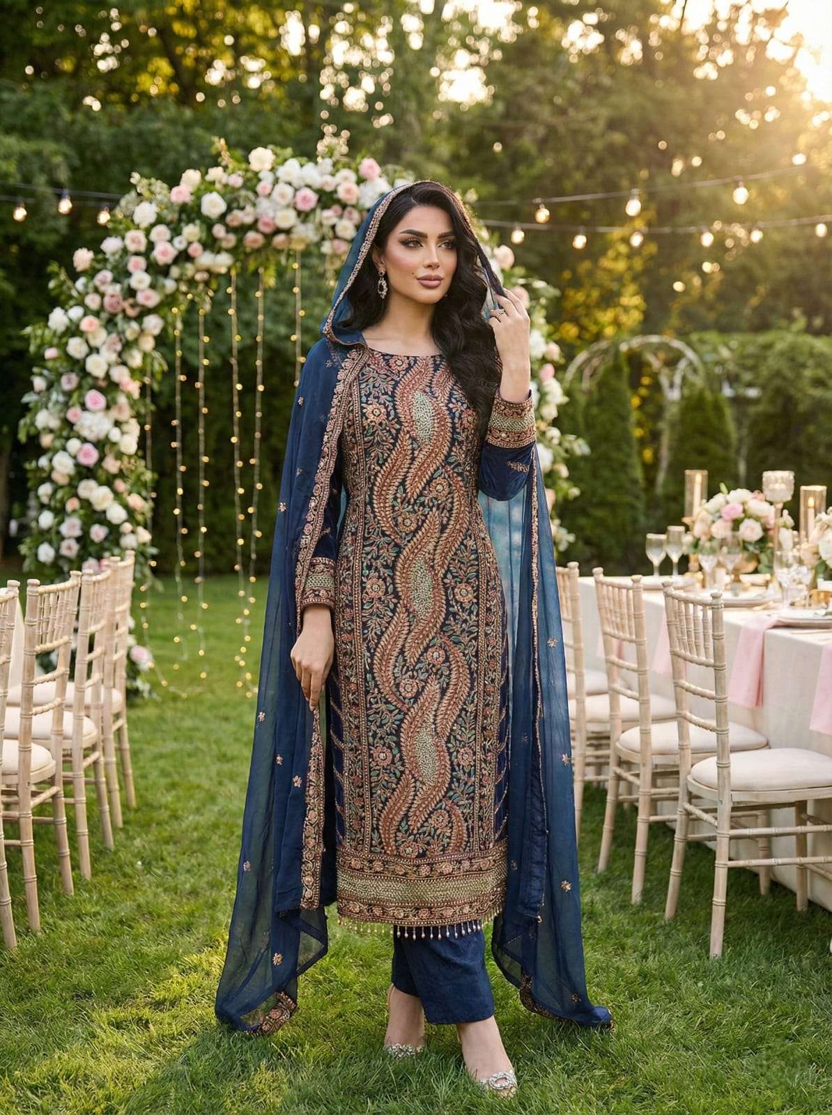 ETHNIC COLLECTION SNACK TD GEORGETTE HEAVY EMBROIDERED WEDDING WEAR SUIT