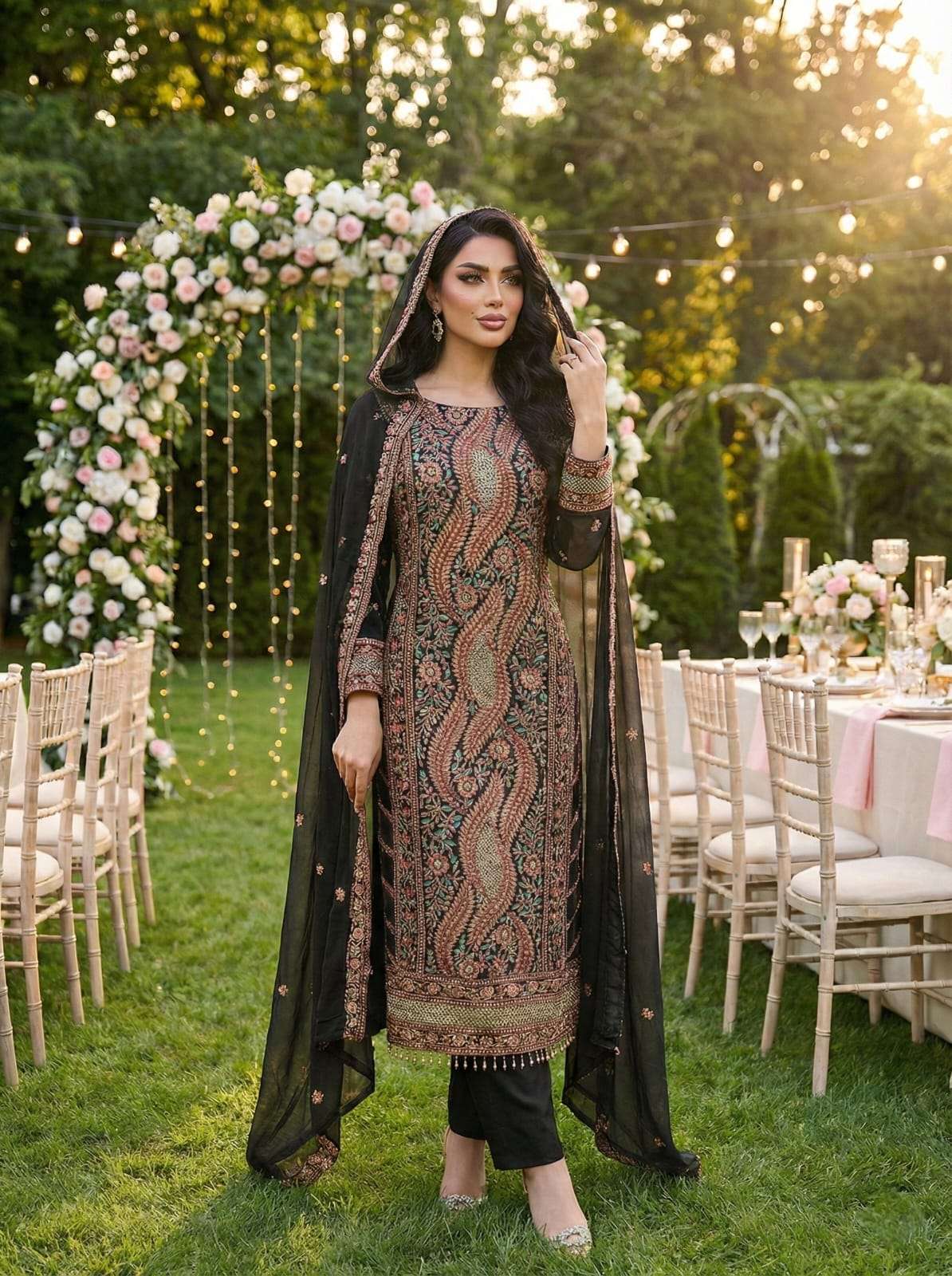 ETHNIC COLLECTION SNACK TD GEORGETTE HEAVY EMBROIDERED WEDDING WEAR SUIT