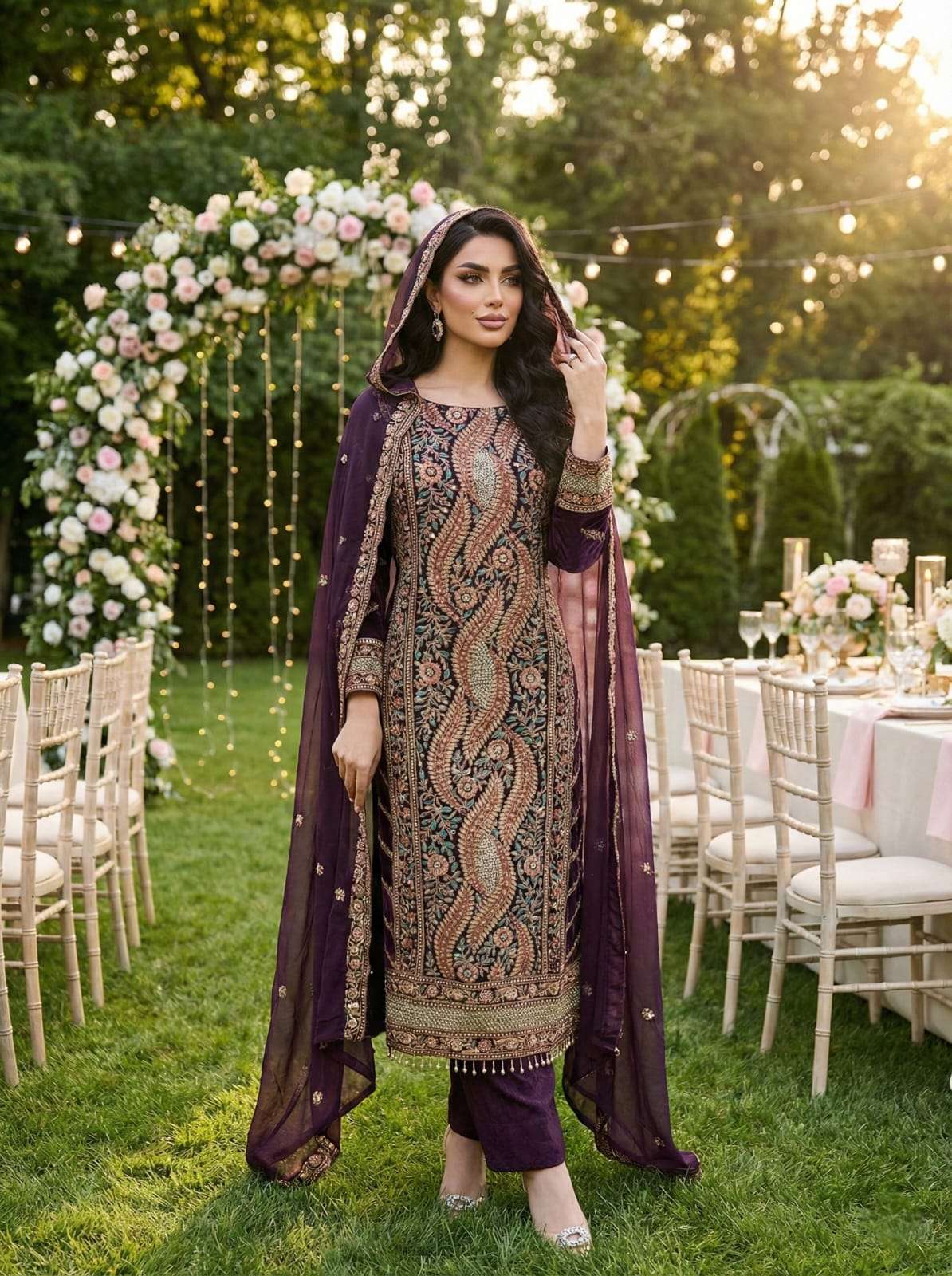 ETHNIC COLLECTION SNACK TD GEORGETTE HEAVY EMBROIDERED WEDDING WEAR SUIT