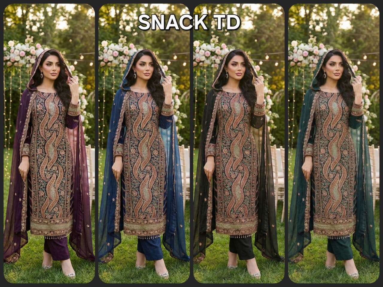 ETHNIC COLLECTION SNACK TD GEORGETTE HEAVY EMBROIDERED WEDDING WEAR SUIT