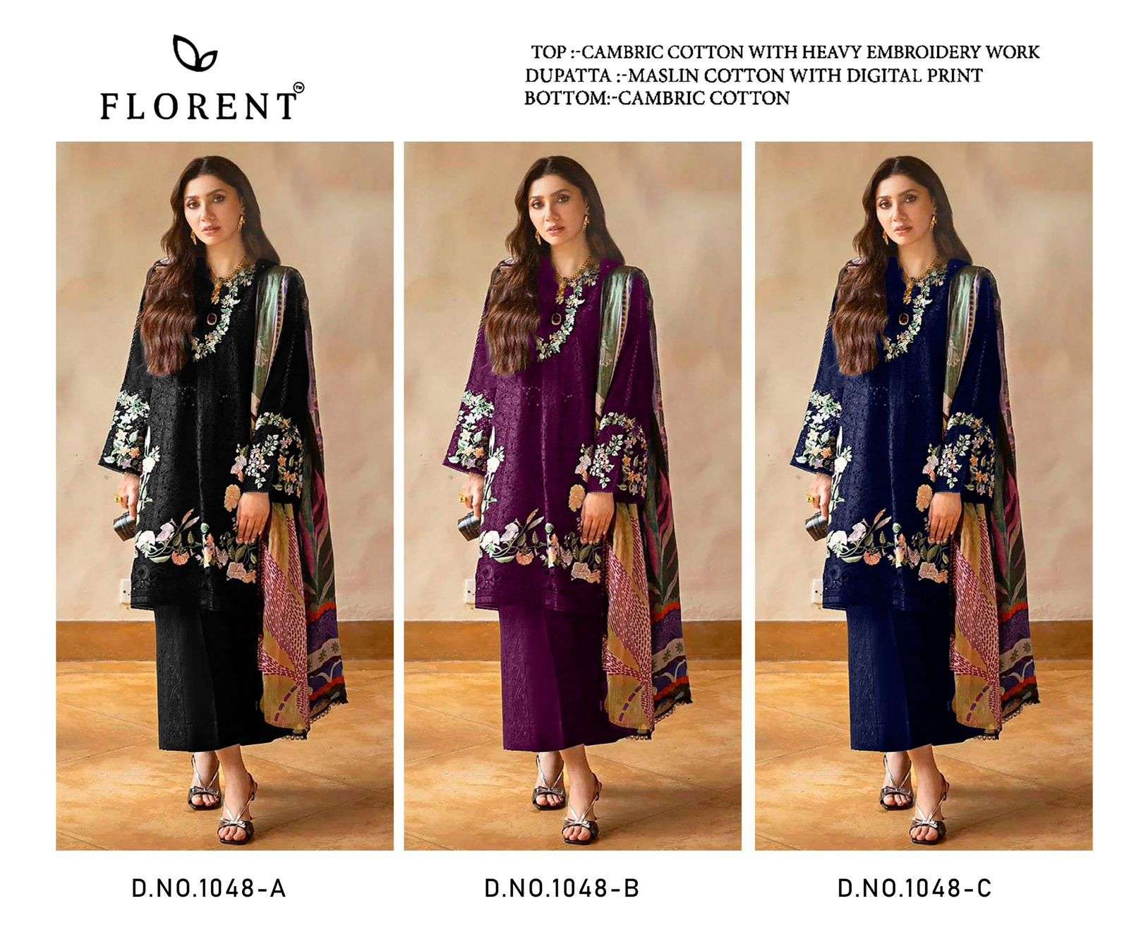 FLORENT TM DESIGN NO - 1048 ABC CAMBRIC COTTON HEAVY EMBROIDERED WORK PAKISTANI SALWAR SUIT