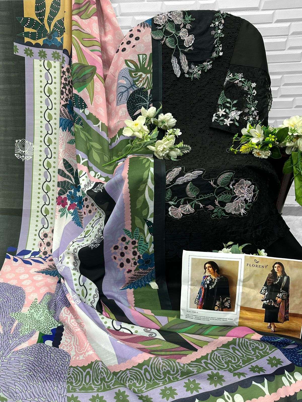 FLORENT TM DESIGN NO - 1048 ABC CAMBRIC COTTON HEAVY EMBROIDERED WORK PAKISTANI SALWAR SUIT