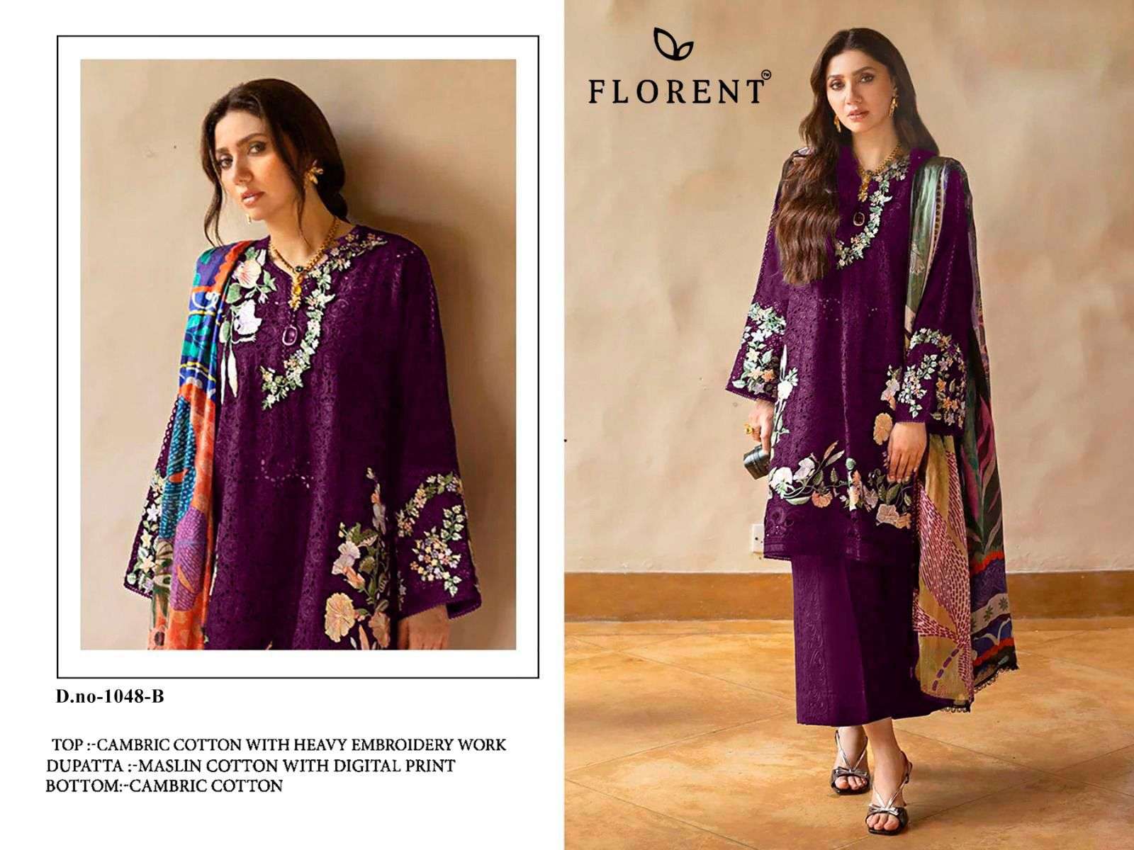 FLORENT TM DESIGN NO - 1048 ABC CAMBRIC COTTON HEAVY EMBROIDERED WORK PAKISTANI SALWAR SUIT