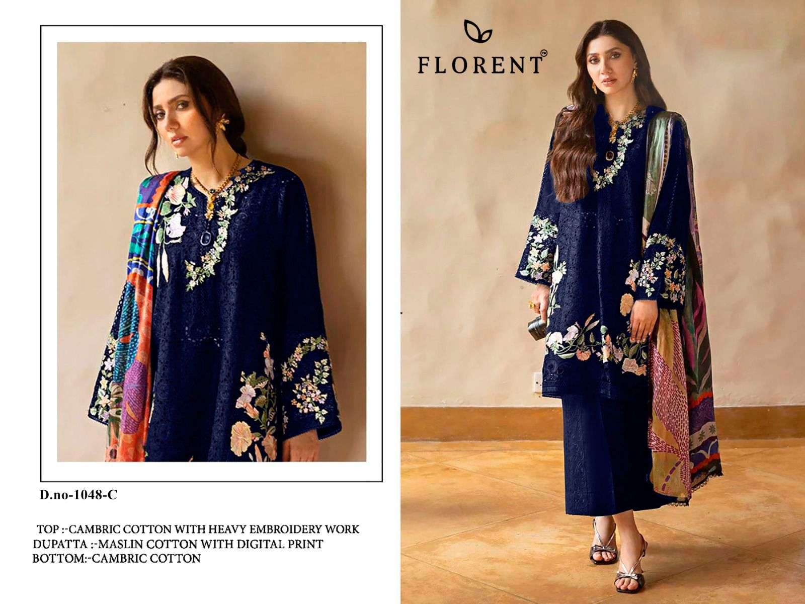 FLORENT TM DESIGN NO - 1048 ABC CAMBRIC COTTON HEAVY EMBROIDERED WORK PAKISTANI SALWAR SUIT