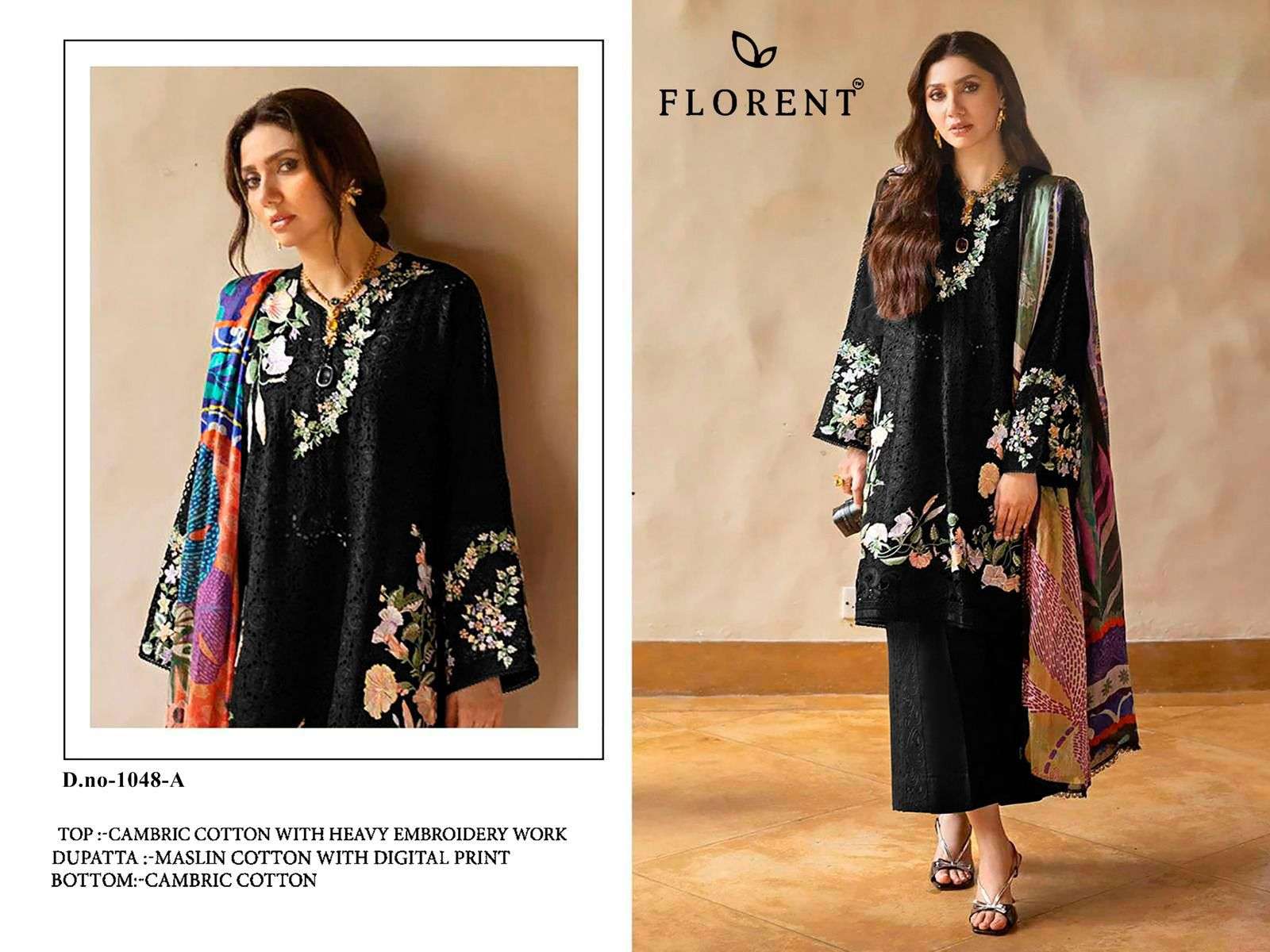 FLORENT TM DESIGN NO - 1048 ABC CAMBRIC COTTON HEAVY EMBROIDERED WORK PAKISTANI SALWAR SUIT