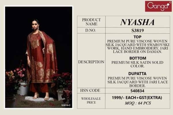 GANGA NYASHA 3819 SILK JACQUARD DESIGNER WORK LADIES SUIT