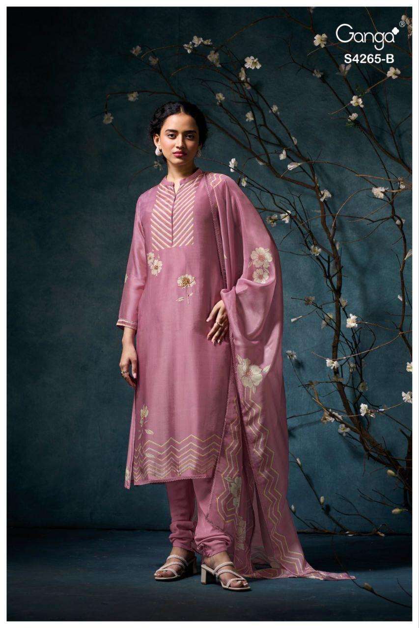 GANGA PRISELLE 4265 SATIN PRINT WITH EMBROIDERY WORK SUIT