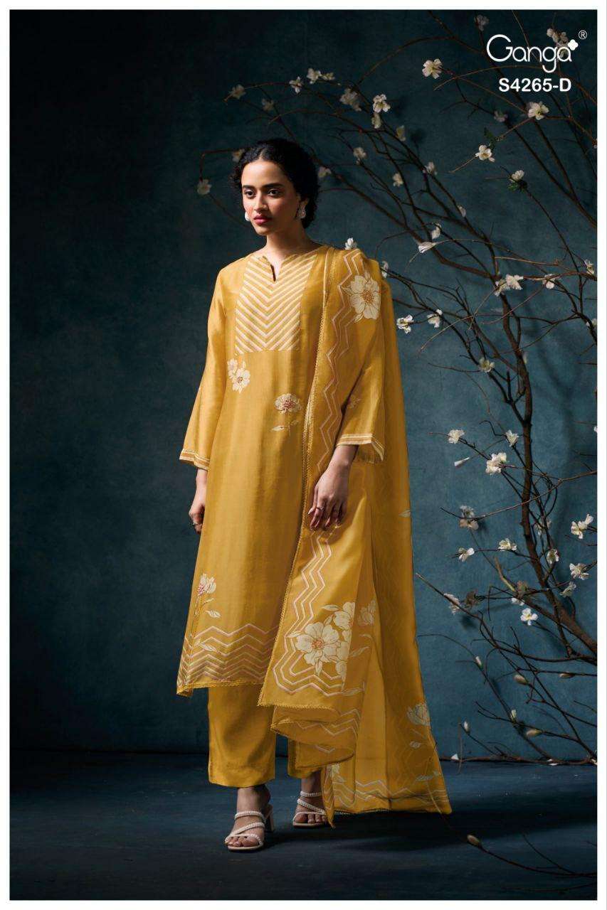 GANGA PRISELLE 4265 SATIN PRINT WITH EMBROIDERY WORK SUIT