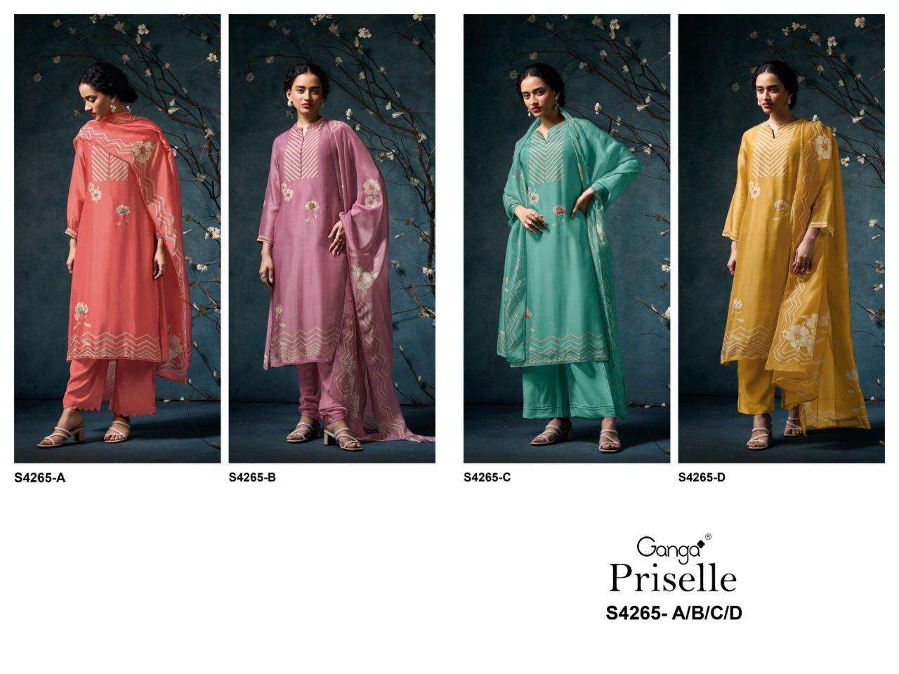 GANGA PRISELLE 4265 SATIN PRINT WITH EMBROIDERY WORK SUIT