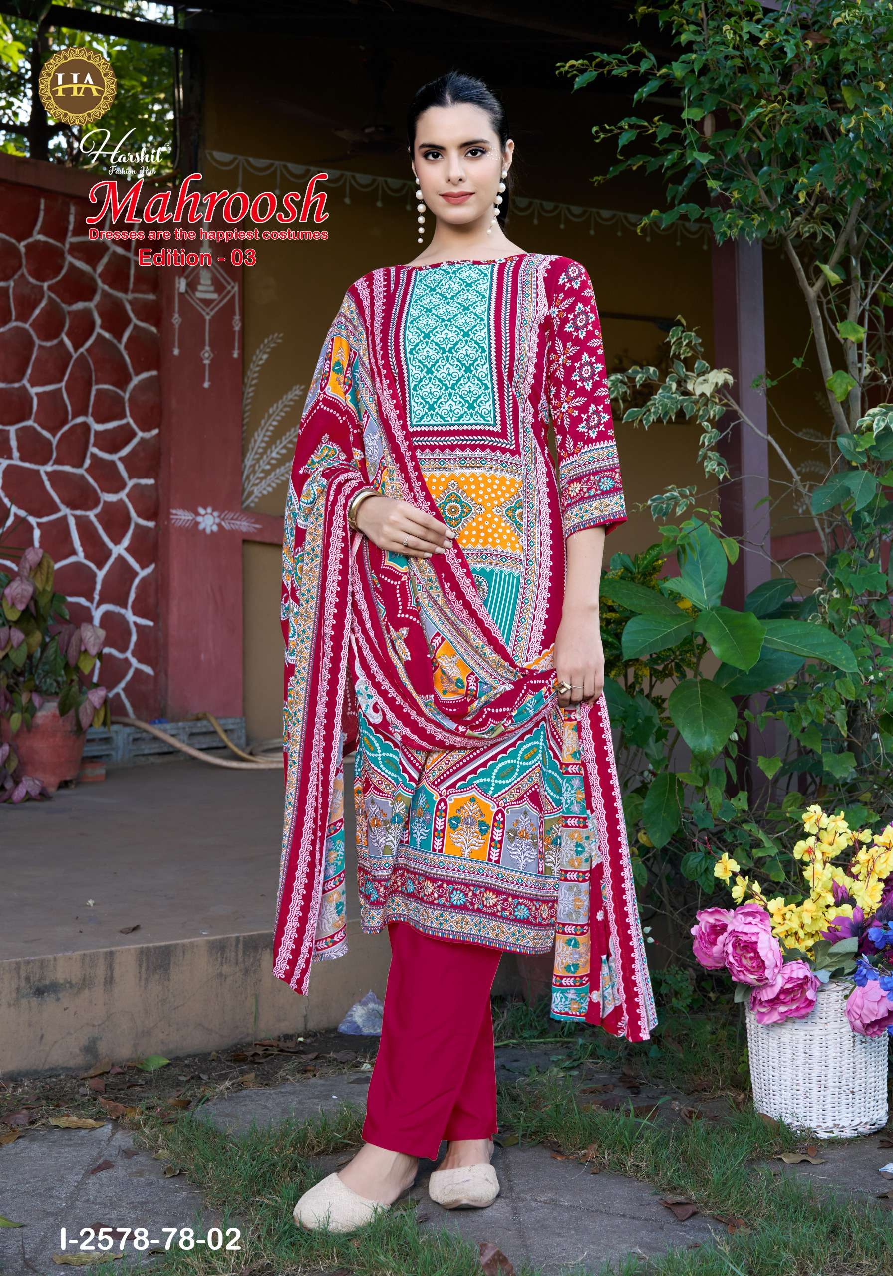 HARSHIT FASHION HUB MAHROOSH EDITION 3 VISCOSE FANCY WORKS SUIT