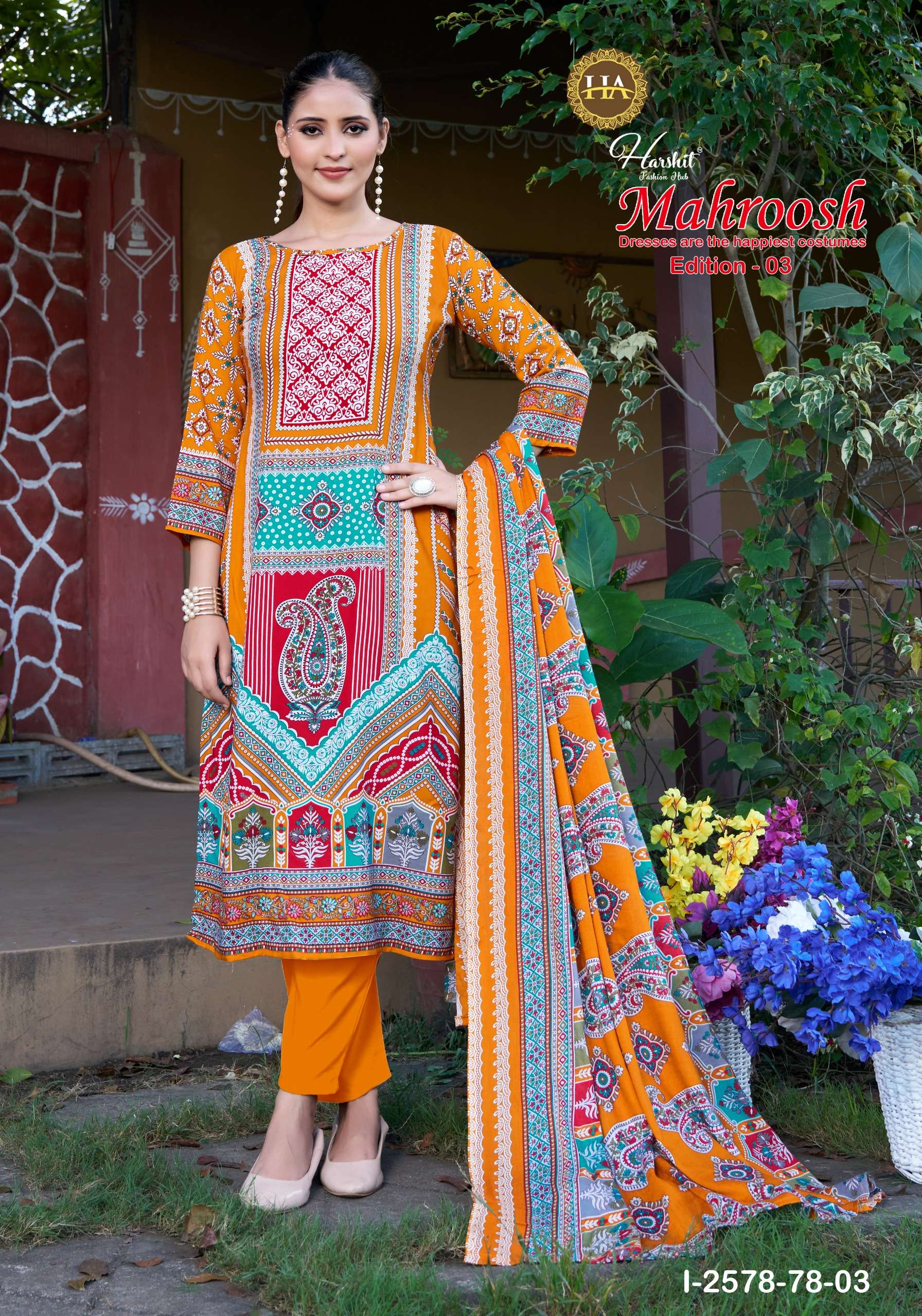 HARSHIT FASHION HUB MAHROOSH EDITION 3 VISCOSE FANCY WORKS SUIT