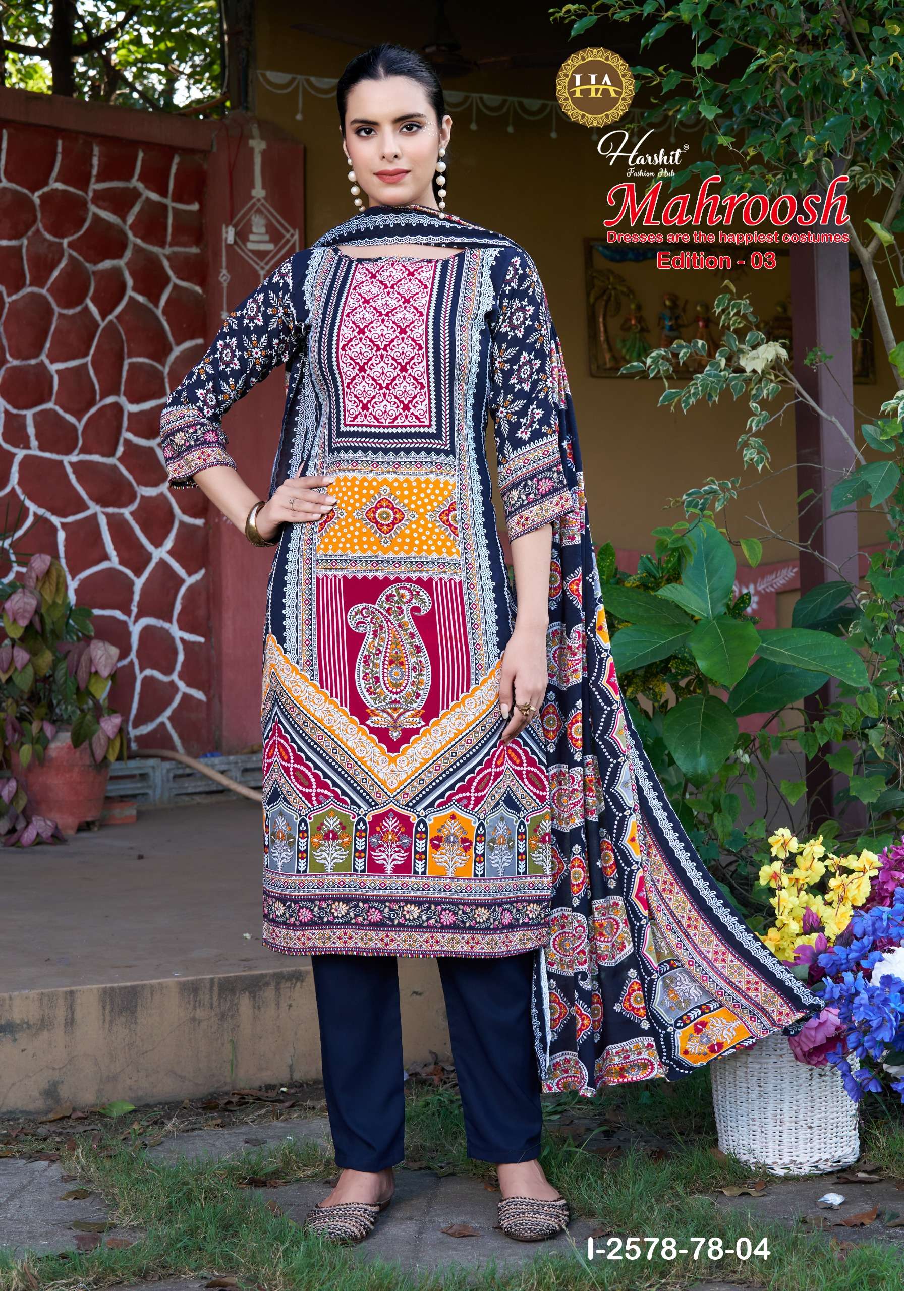 HARSHIT FASHION HUB MAHROOSH EDITION 3 VISCOSE FANCY WORKS SUIT