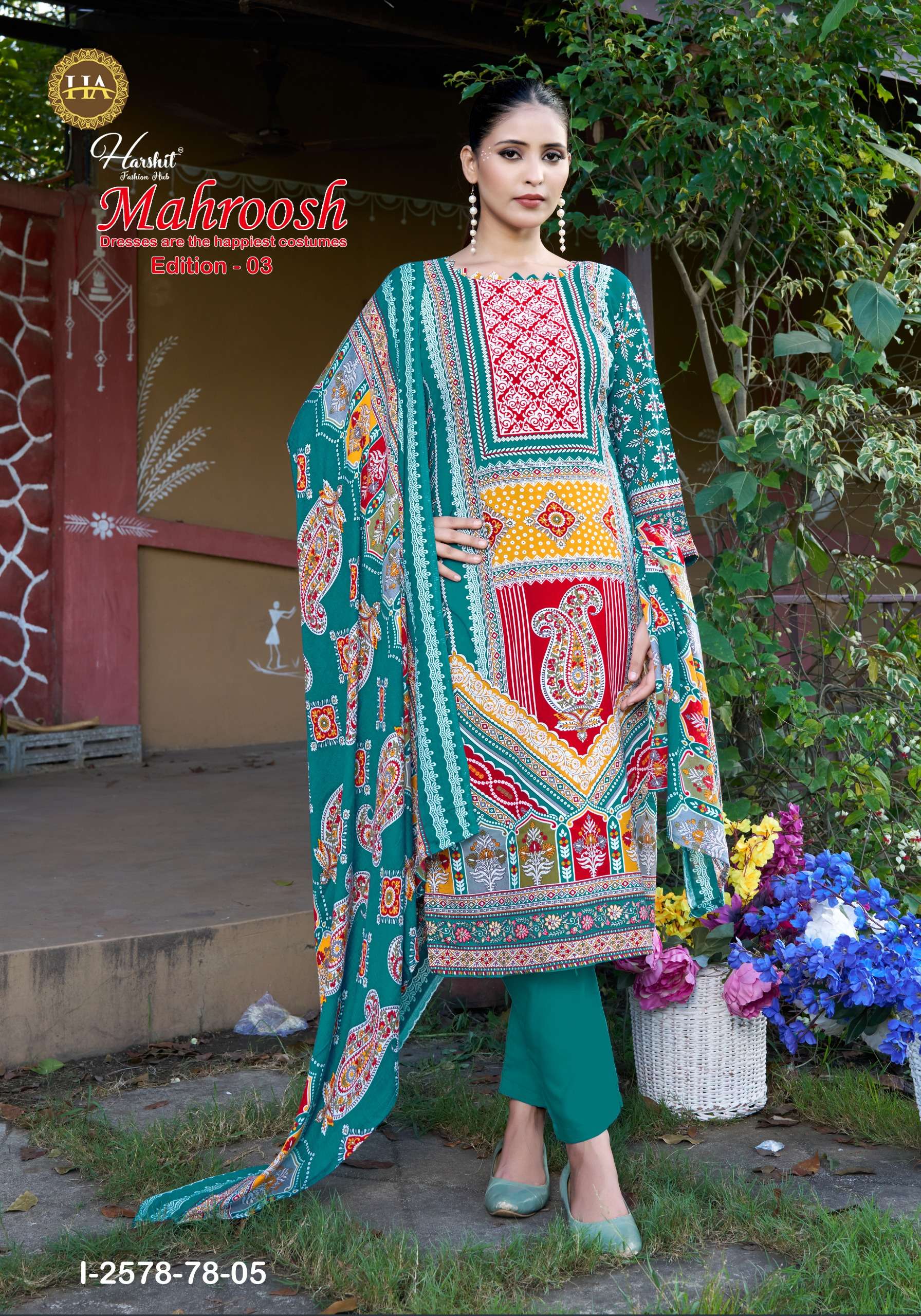 HARSHIT FASHION HUB MAHROOSH EDITION 3 VISCOSE FANCY WORKS SUIT