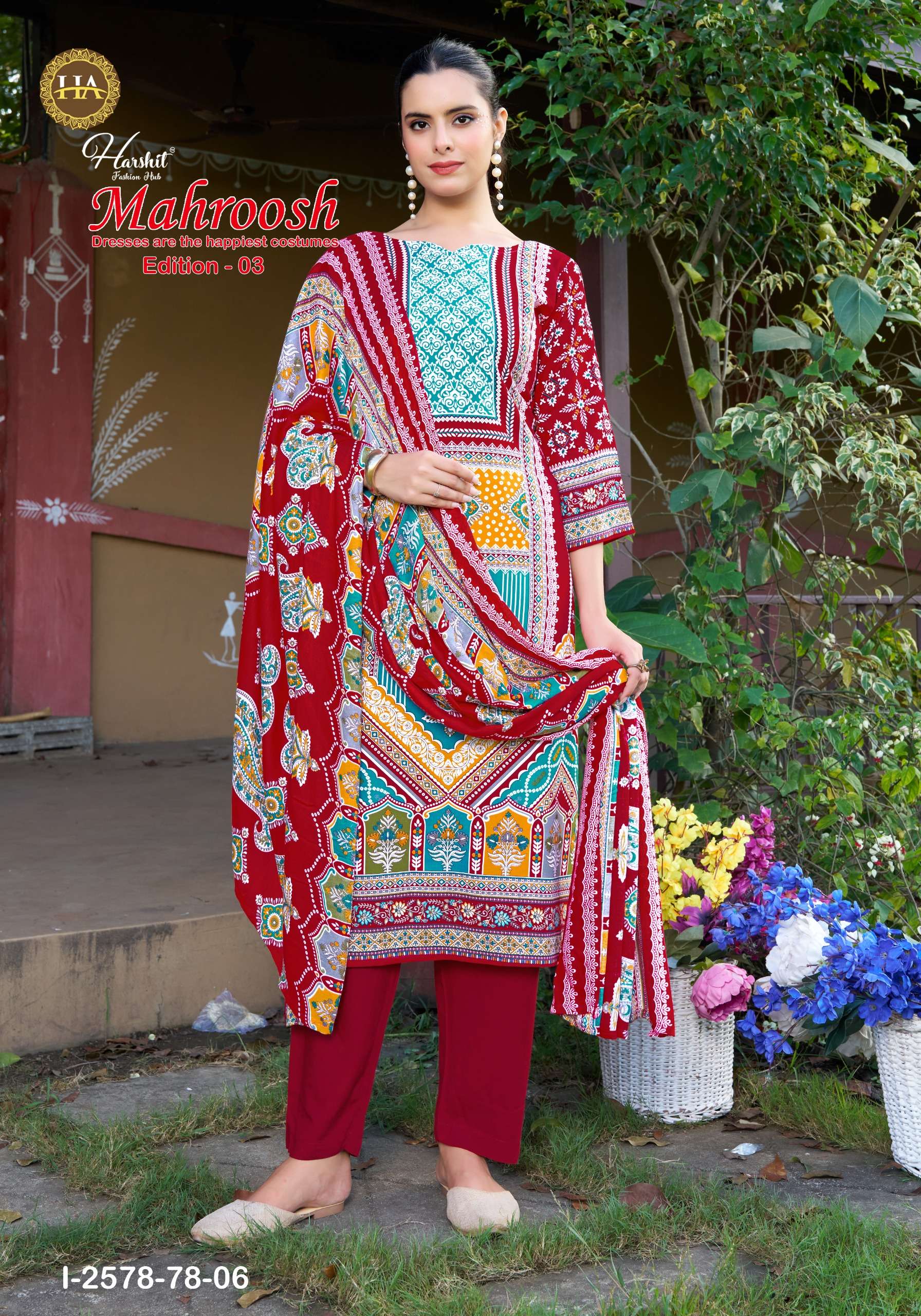 HARSHIT FASHION HUB MAHROOSH EDITION 3 VISCOSE FANCY WORKS SUIT