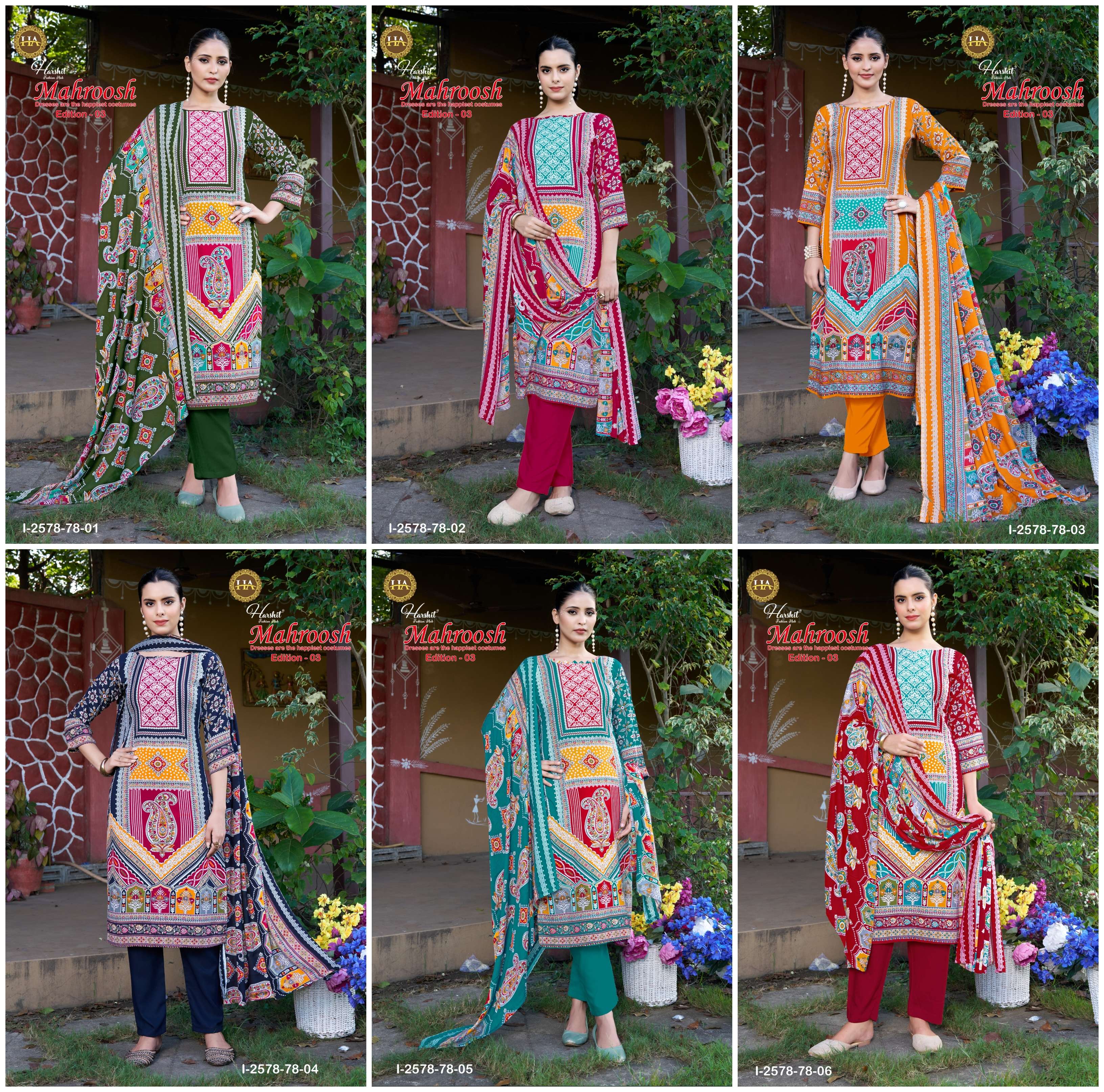 HARSHIT FASHION HUB MAHROOSH EDITION 3 VISCOSE FANCY WORKS SUIT