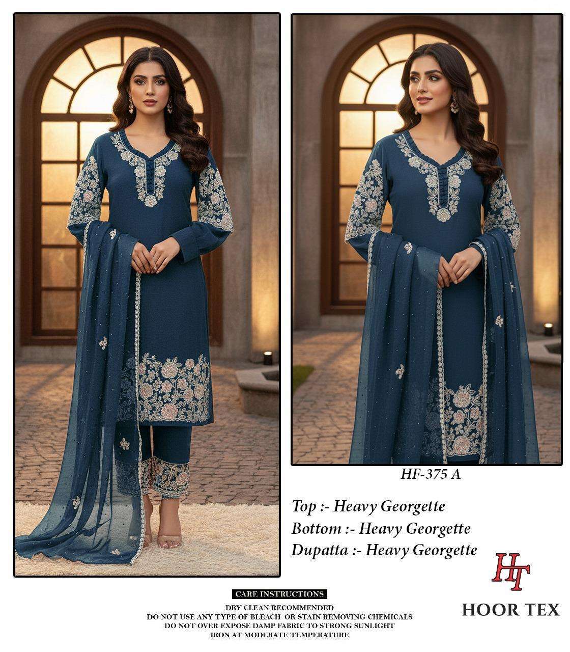 HOOR TEX DESIGN NO - HF 375 A-D HEAVY GEORGETTE ZARKHAN WORK PAKISTANI READYMADE SUIT