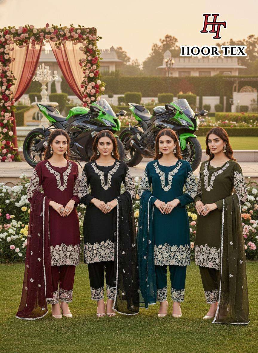 HOOR TEX DESIGN NO - HF 375 A-D HEAVY GEORGETTE ZARKHAN WORK PAKISTANI READYMADE SUIT