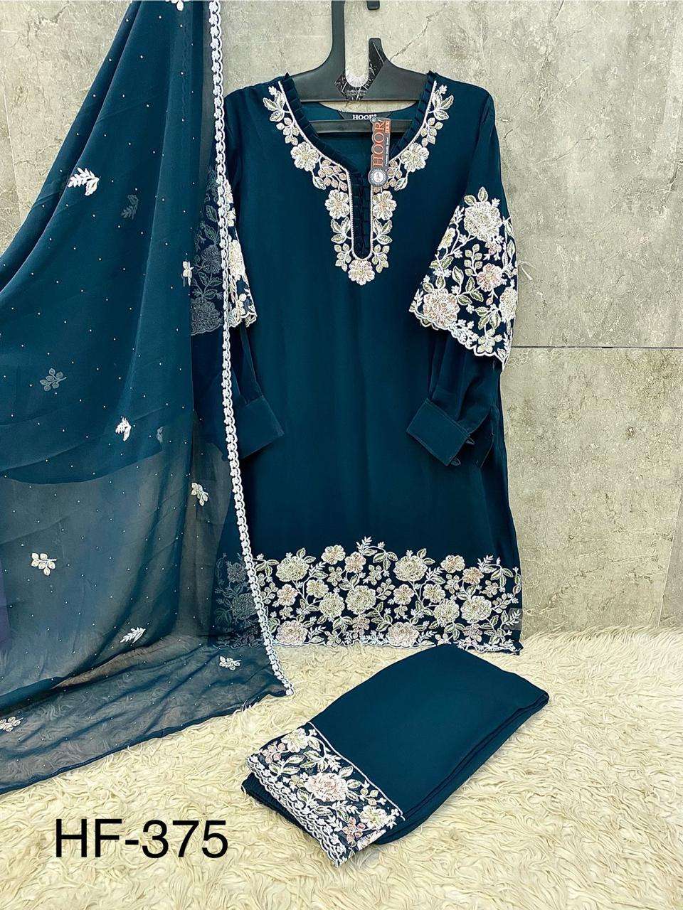 HOOR TEX DESIGN NO - HF 375 A-D HEAVY GEORGETTE ZARKHAN WORK PAKISTANI READYMADE SUIT