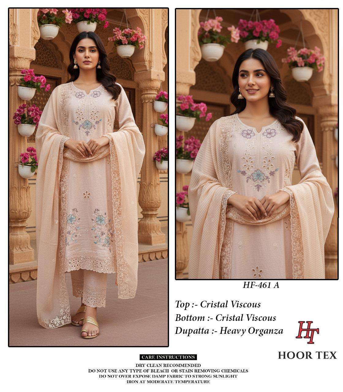 HOOR TEX DESIGN NO - HF 461 A-D CRISTAL VISCOSE READYMADE PAKISTANI SUIT
