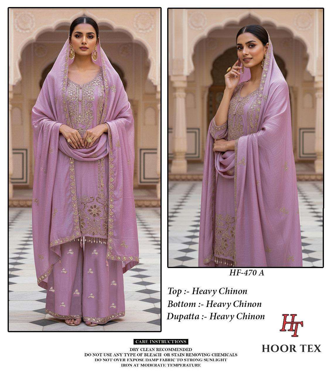 HOOR TEX DESIGN NO - HF 470 A-D HEAVY CHINON CUT WORK READYMADE PAKISTANI SUIT