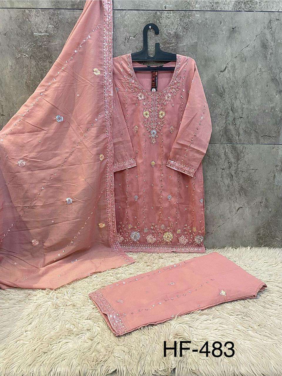  HOOR TEX DESIGN NO - HF 483 A-D  HEAVY STAR CHIFFON READYMADE PAKISTANI SUIT